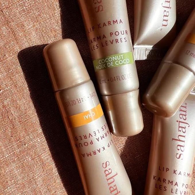 Lip Karma Hydrating Lip Balm Gloss with Castor & Argan Oil, Cera Alba, Moisturizes & Firms Chapped, Dry Lips Shine for Plumper Looking Lips (Chai)