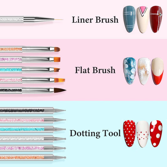 DAIXIANGER Nail Art Brush & Crystal Cup Set, 6Pcs Double-Ended Nail Brushes with 4Pcs Clear Glass Dappen Dishes, Manicure Tools for Acrylic Liquid, Powder & Gel Polish Application