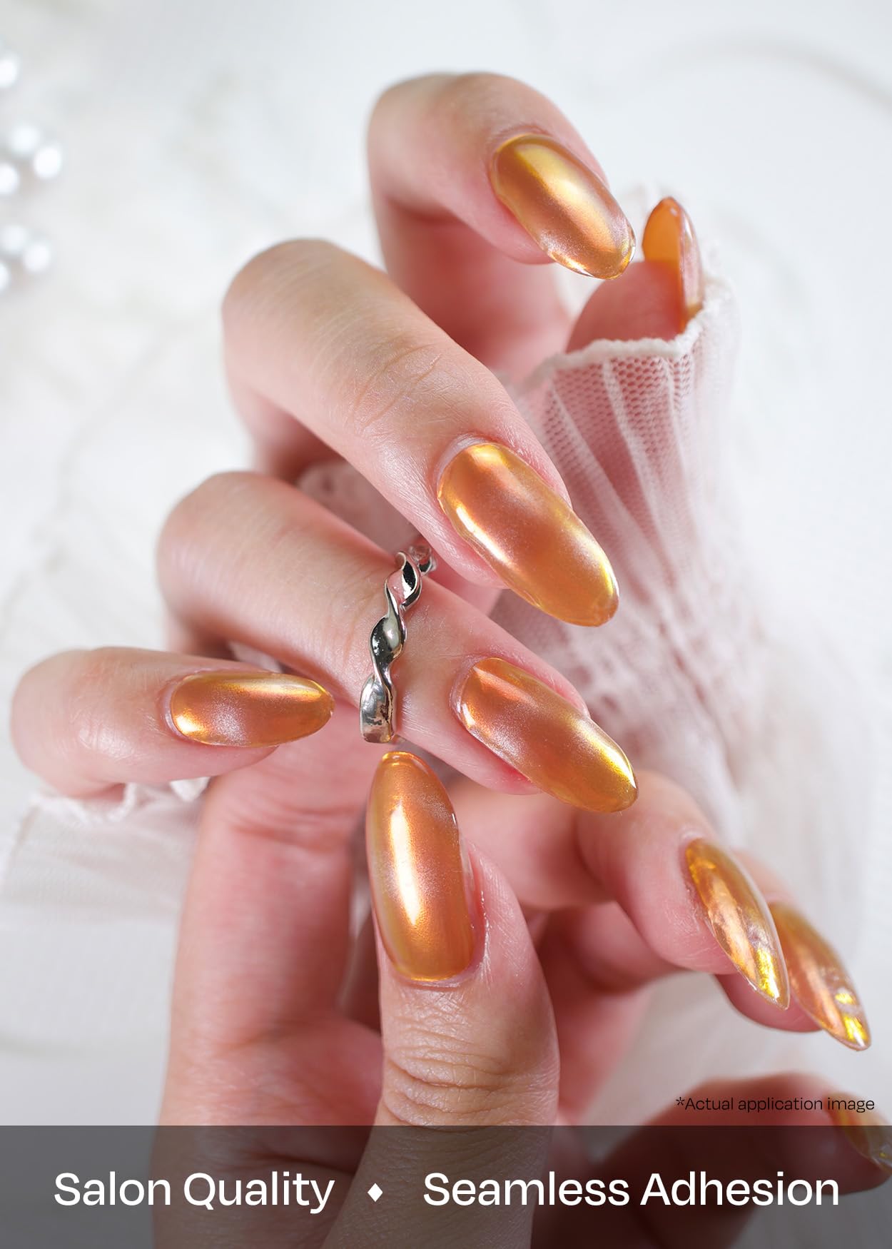 ohora Semi Cured Gel Nail Strips (N Golden Hour) - Works with Any Lamps, Salon-Quality, Long Lasting, Easy to Apply & Remove - Includes 2 Prep Pads, Nail File & Wooden Stick