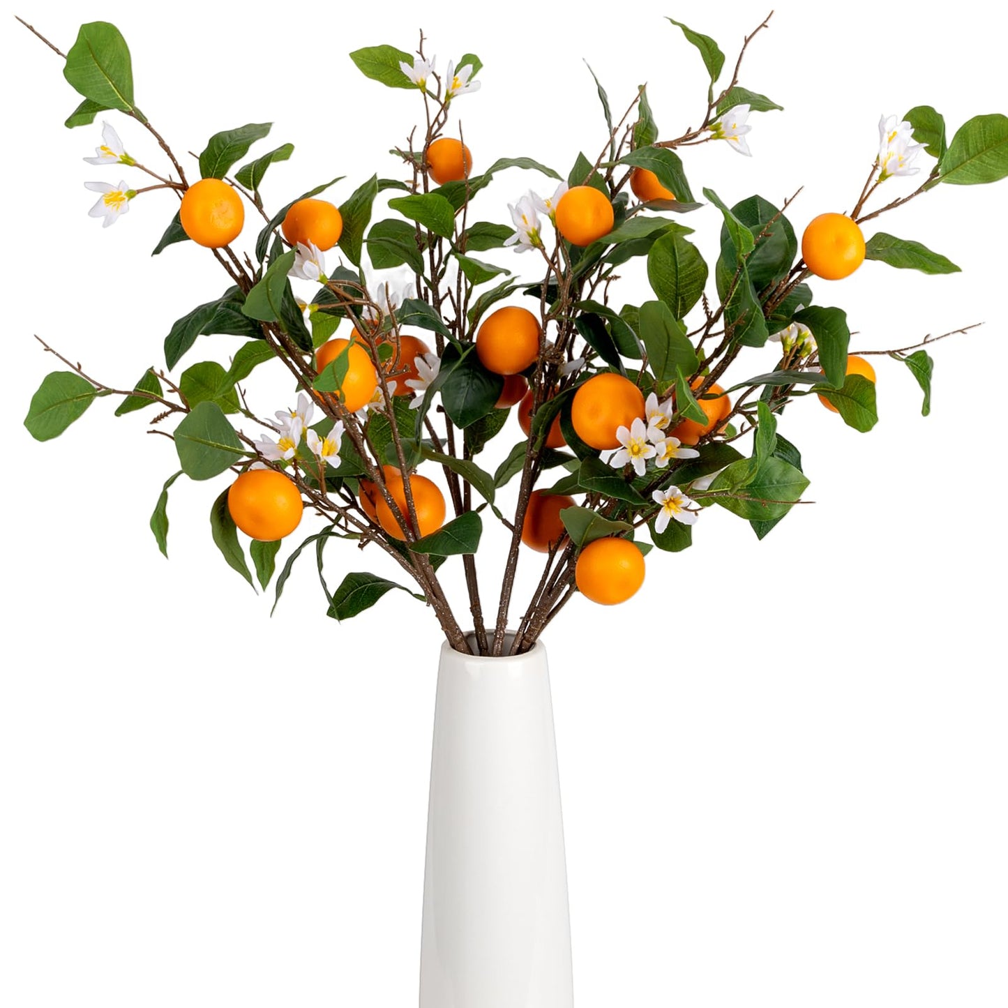2PCS 37.8Inch Artificial Tangerine Branches Artificial Orange Branches Fake Orange Stem 10 Fruit with 20 White Flowers Long Stem for Home Party Wedding Office Thanksgiving Indoor Outdoor Decor