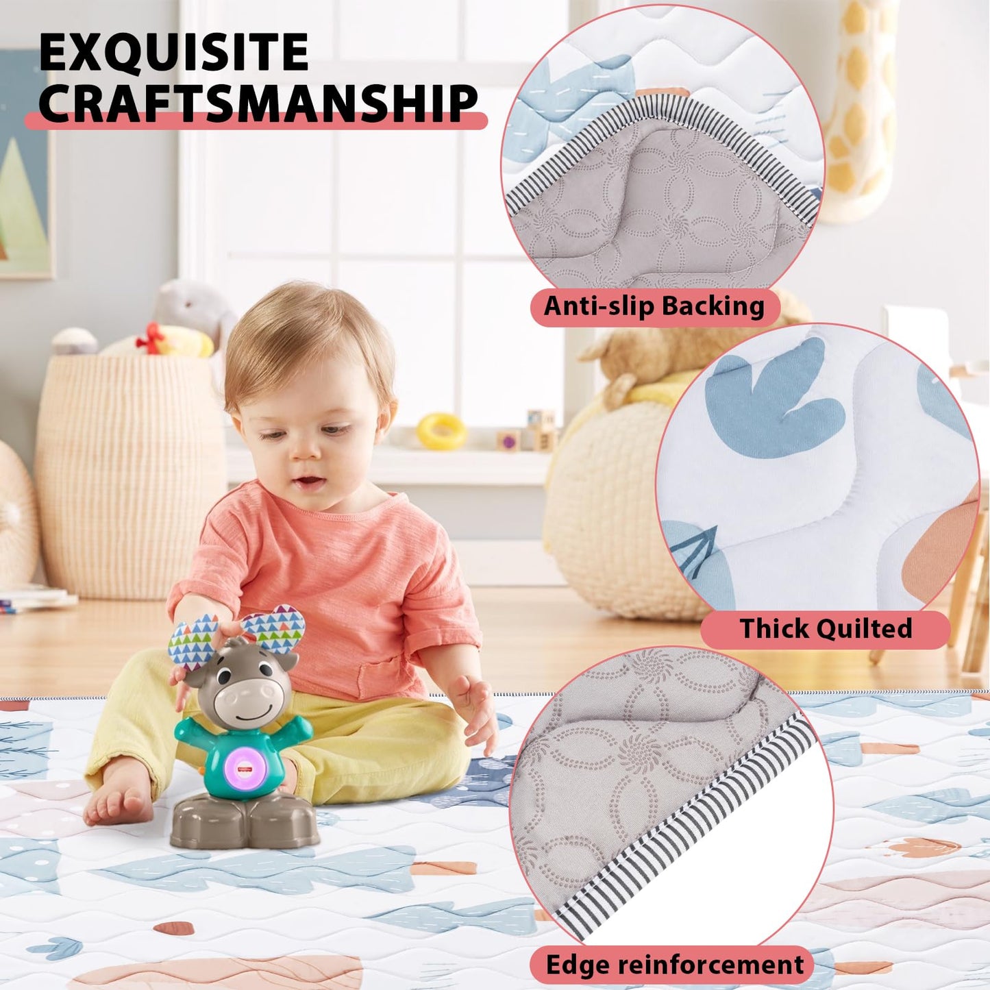 Baby Play Mat, 50’’ x 50’’ Soft Baby Floor Mat Thicker Foam Play Mat for Babies, Foldable Baby Playpen Mat Crawling Mat, Non-Slip & Machine Washable, Cushioned Play Mat for Babies (Tree Design)