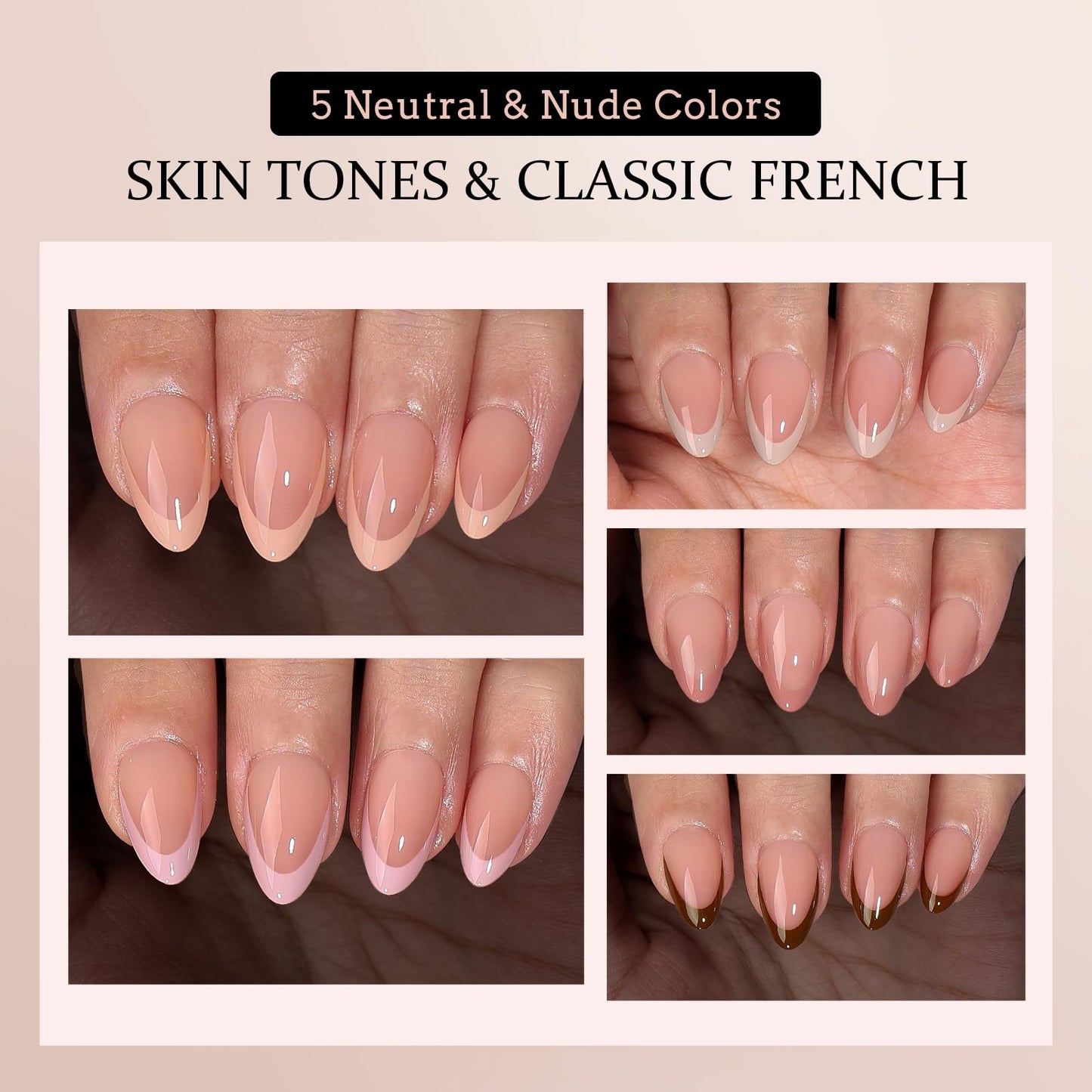 BTArtboxnails XCOATTIPS Press on Nails - French Tip Press on Nails Short Almond, Skin Tones Soft Gel Nails False Nail Tips, Soak Off Acrylic Nails Extensions