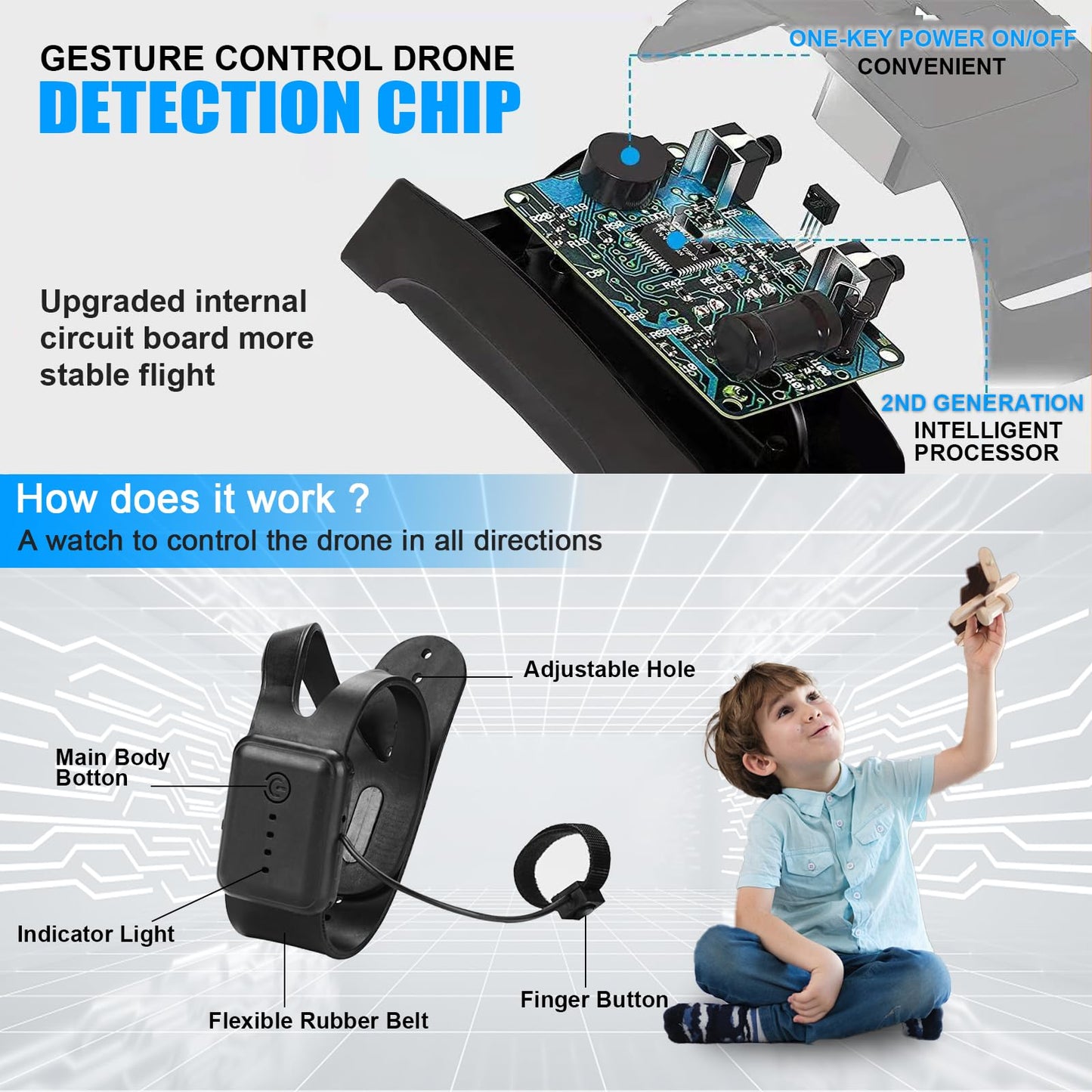 Awaiymi Gesture Control Drone Rc Quadcopter Aircraft Hand Sensor Drone with Smart Watch Controlled, 2 batteries, 360° Flips, Led Light, 3 Modes, 2 USB Cables, Best Gift for Kid