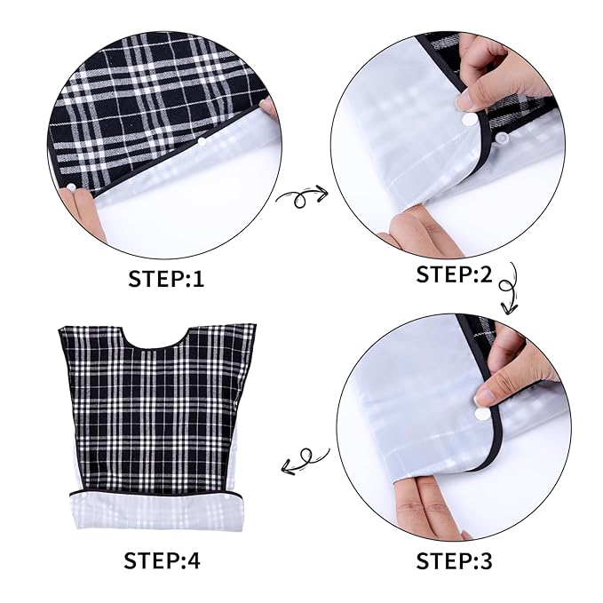 XKDOUS 3 Pack Adult Bibs for Men & Seniors, Reusable & Waterproof Clothing Protector with Crumb Catcher Pocket for Eating, Feeding Bibs for Elderly Women Men, Ideal Senior Citizens Gifts