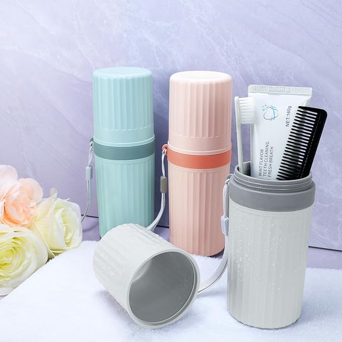Mulbozy Travel Toothbrush Holder, Large Travel Toothbrush Cup Case, Portable Travel Toothbrush Toothpaste Makeup Storage for Business Trip Camping School - Blue
