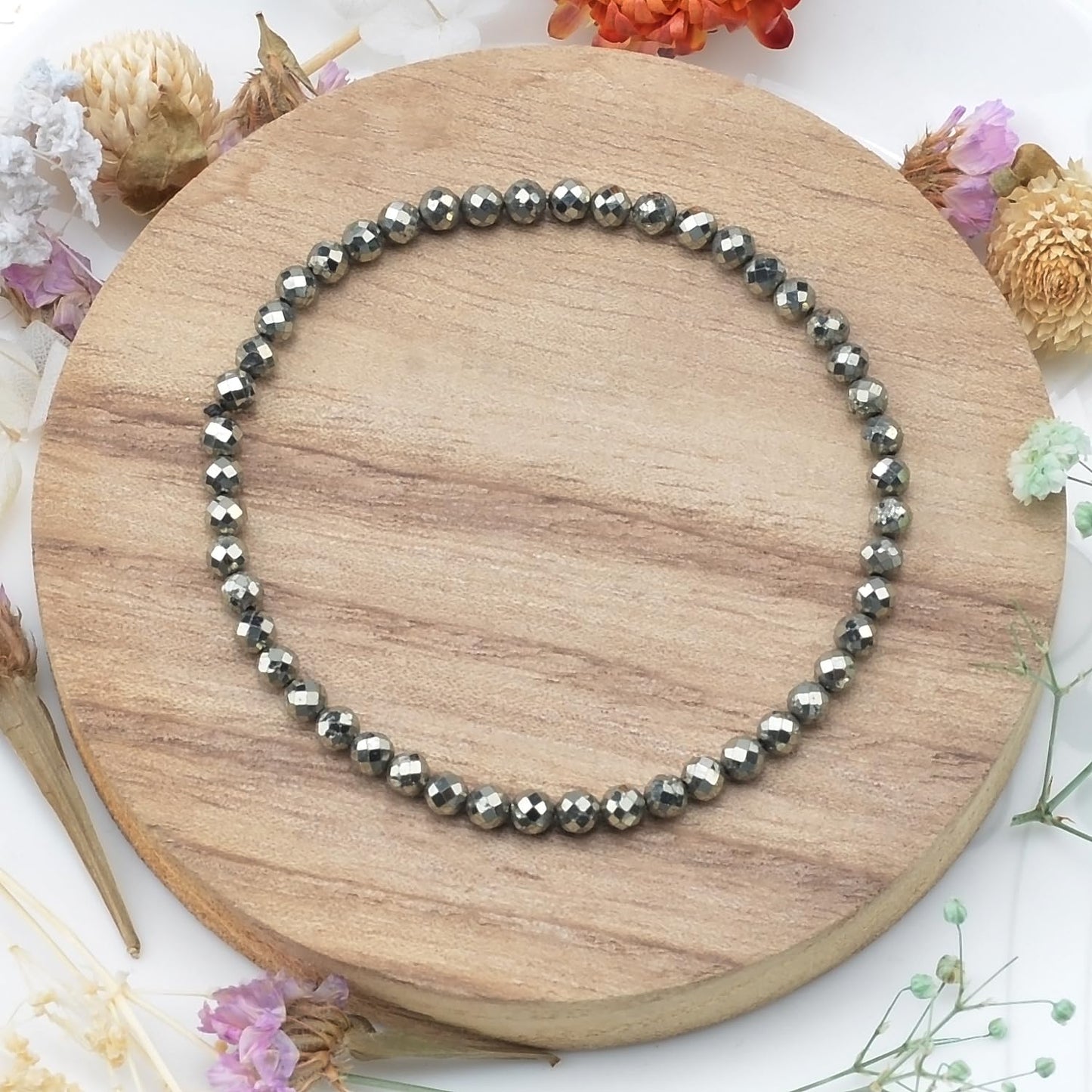 MASSIVE BEADS Natural Genuine Gemstone Beads Healing Crystal Chakra Reiki Jewelry Faceted Round Beads Bracelets (Pyrite, 3mm)