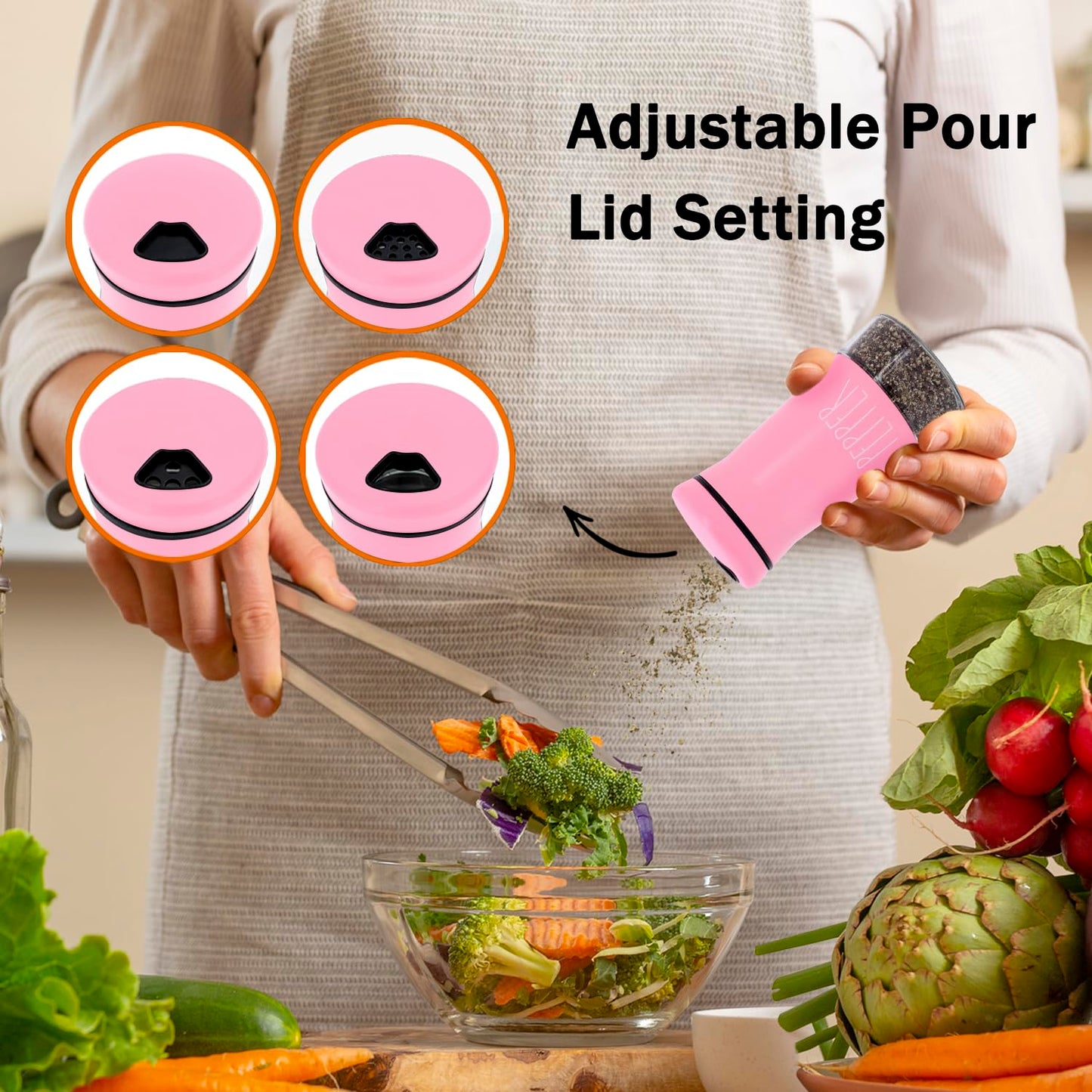 Pink Salt and Pepper Shakers with Adjustable Pour Holes, Refillable Salt Shaker by Aelga, Ideal for Himalayan, Kosher, Black and White Pepper, Pink Kitchen Accessories