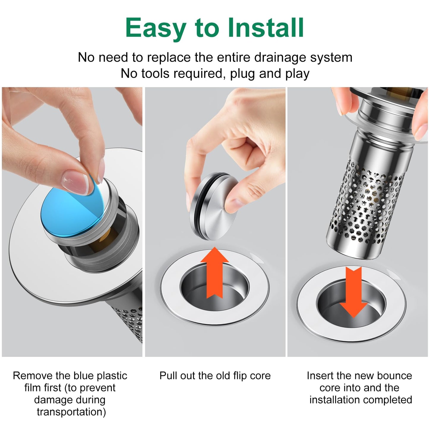 Bathroom Sink Drain Strainer,Universal Pop-Up Sink Stopper Hair Catcher, Anti-Clog Stainless Steel Drain Filter Basket, Removable Sink Drain for Bathroom Sink Stopper