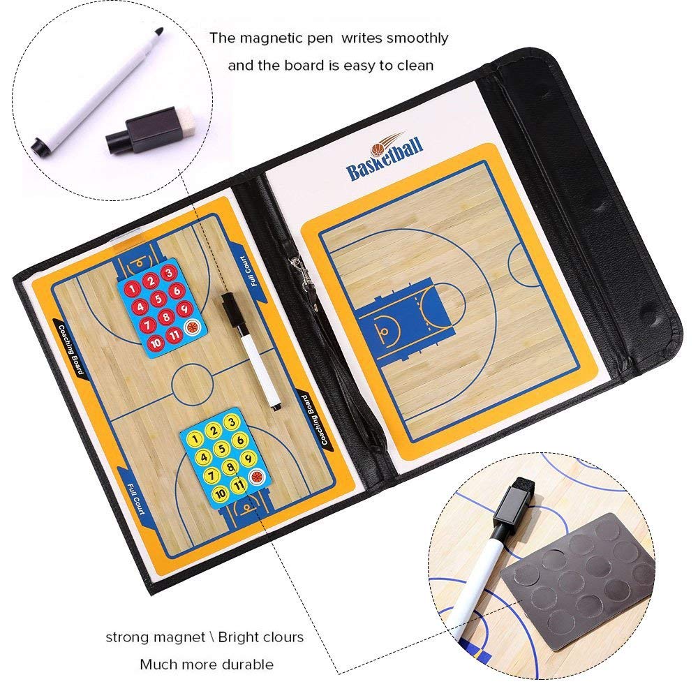 Zosebffej Basketball Coach Tactic Board,Foldable Erasable Coaches Strategy Clipboard,Training,Game Plan and Coach&Referee Study Accessory