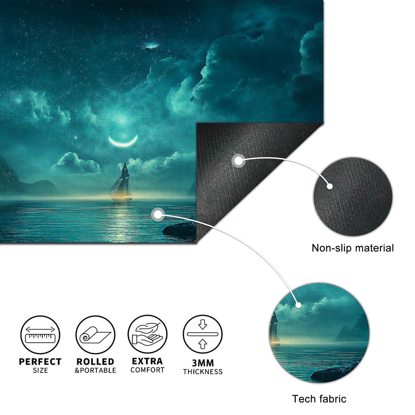 HOMETITUTE Large Mouse Pad 31.5x11.8 Inch Gaming Mousepad Teal Moon Night Seascape Art Non-Slip Keyboard Desktop Protector Mat XL Mouse Pad for Home Office Laptop Wireless Mice Accessories