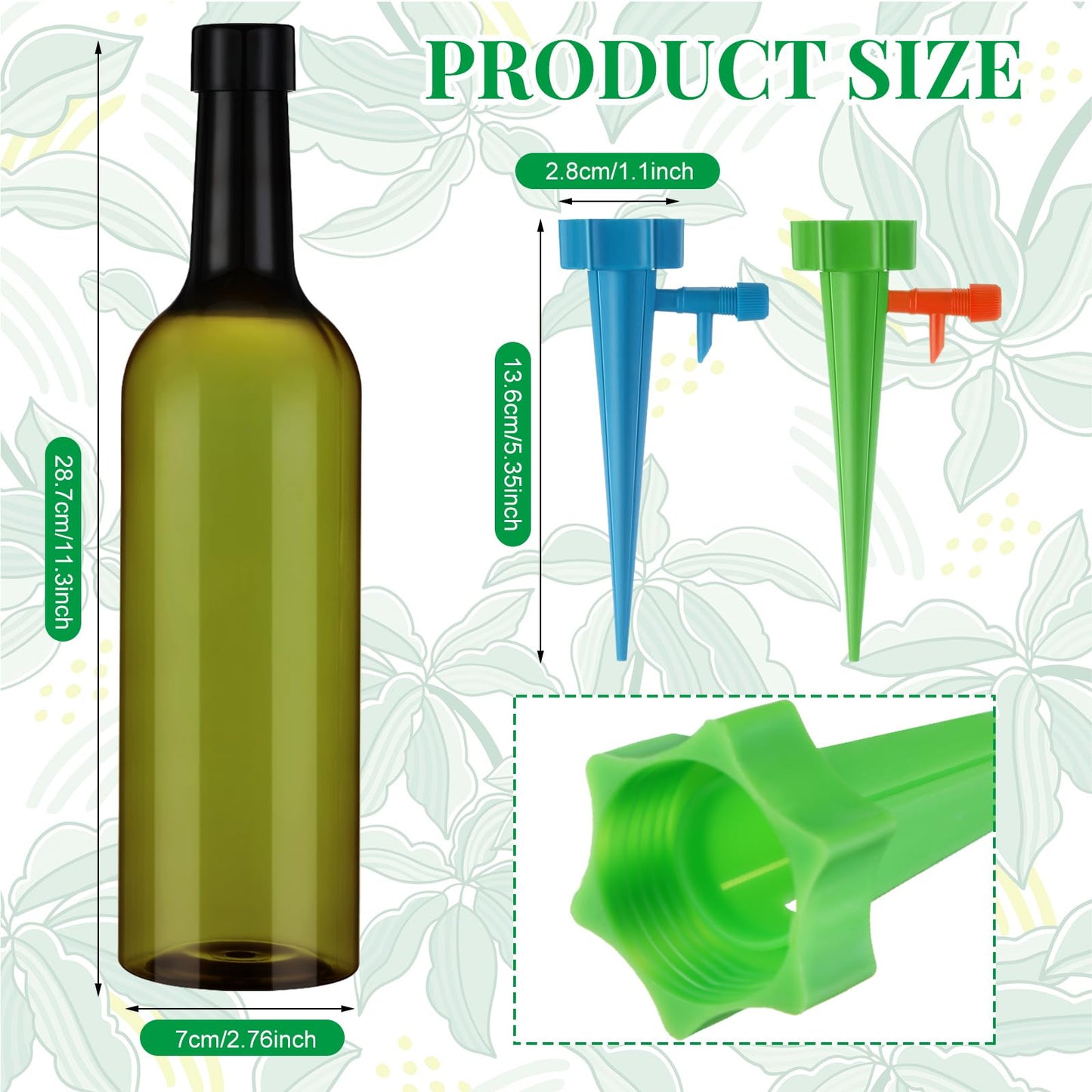SiliFine 8 Set Plant Watering Devices with Self Watering Spikes and 26 oz Plastic Bottles Plant Waterer Devices with Adjustable Control Valve Switch Indoor Outdoor (Green)