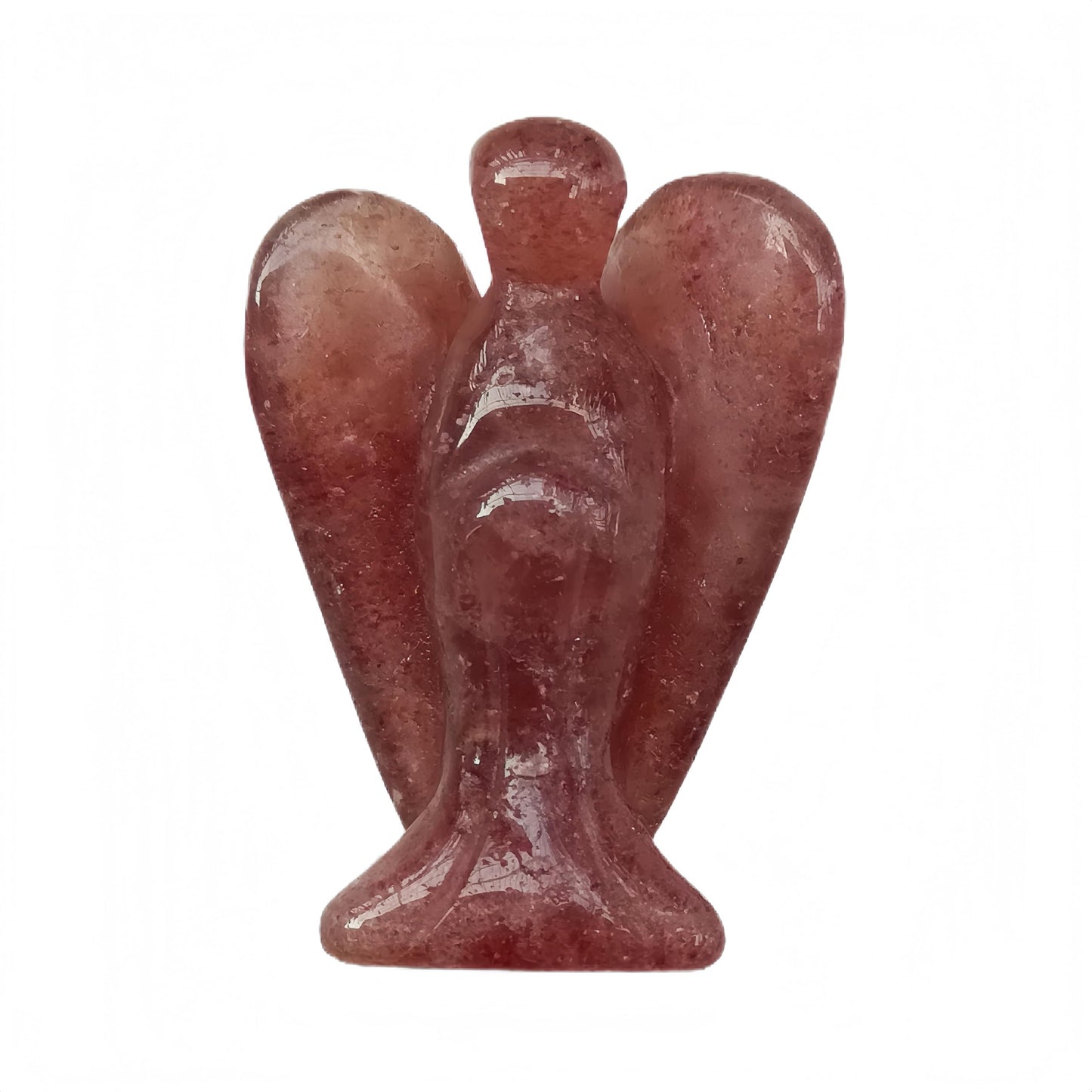 Afucats Natural Strawberry Quartz Healing Guardian Angel Indoor Decorative Stone,1.5 Inches Carving Pocket Palm Statue,Gift for Her Christmas Décor