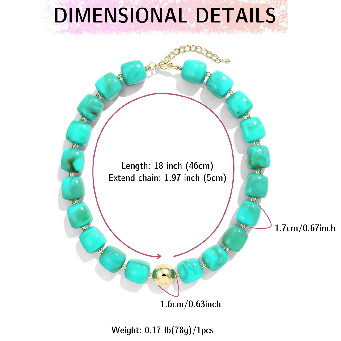 BREPINE Turquoise Chunky Necklaces for Women Multicolored Large Square Resin Beads Necklace Trendy Bold Statement Beaded Summer Candy jelly Vacation Choker