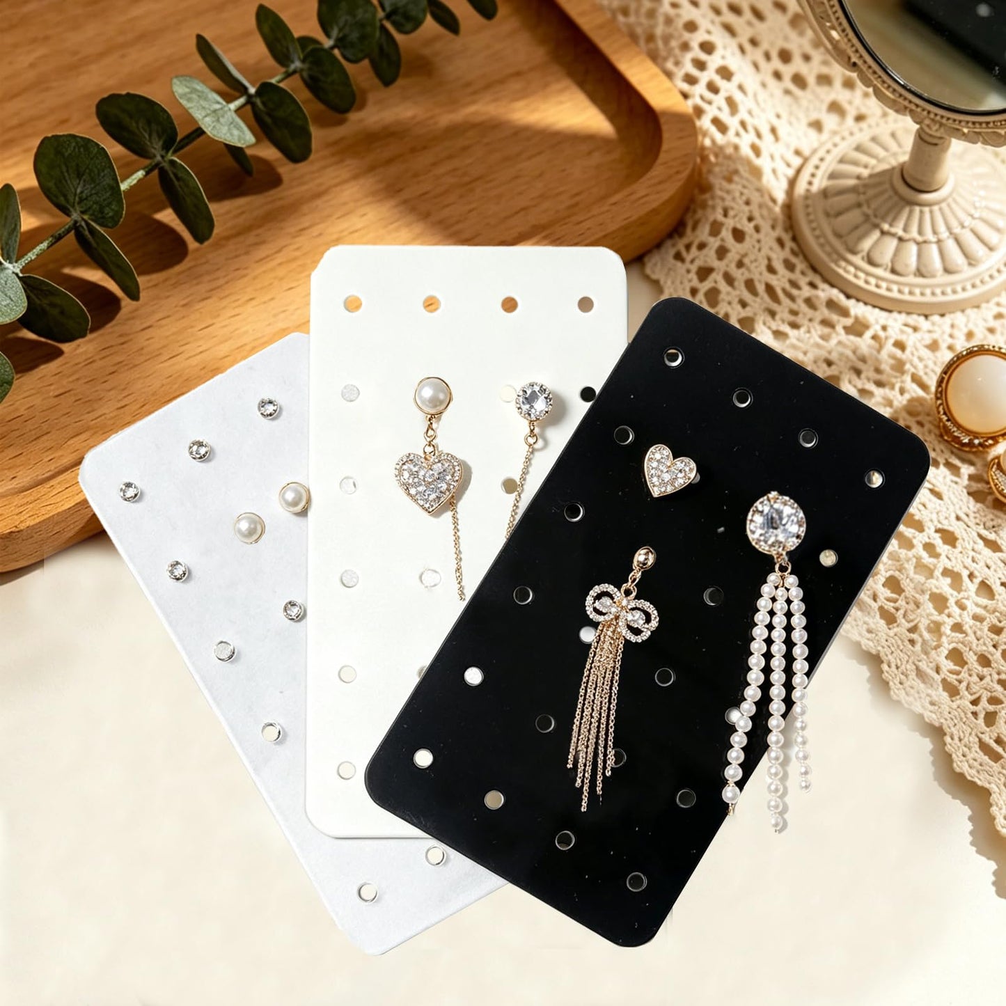 TTFdacai 24 Pcs 3 Colors Acrylic Earring Display Card, 24 Holes Portable Stud Earrings Cards, Acrylic Earring Holder Organizer, Rectangle Earring Jewelry Show Rack