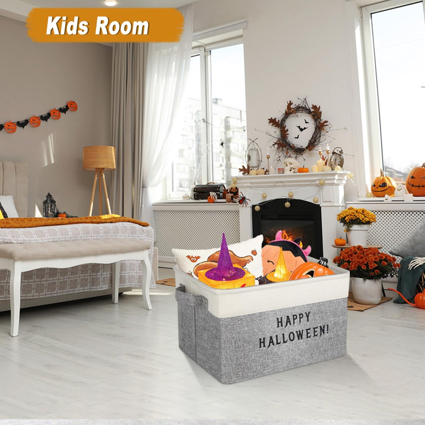 Lukeline Halloween Boo Basket with Handles, Personalized Trick or Treat Storage Baskets Organizer, Halloween Basket Gifts Organizing for Home Decor (HALLOWEEN)