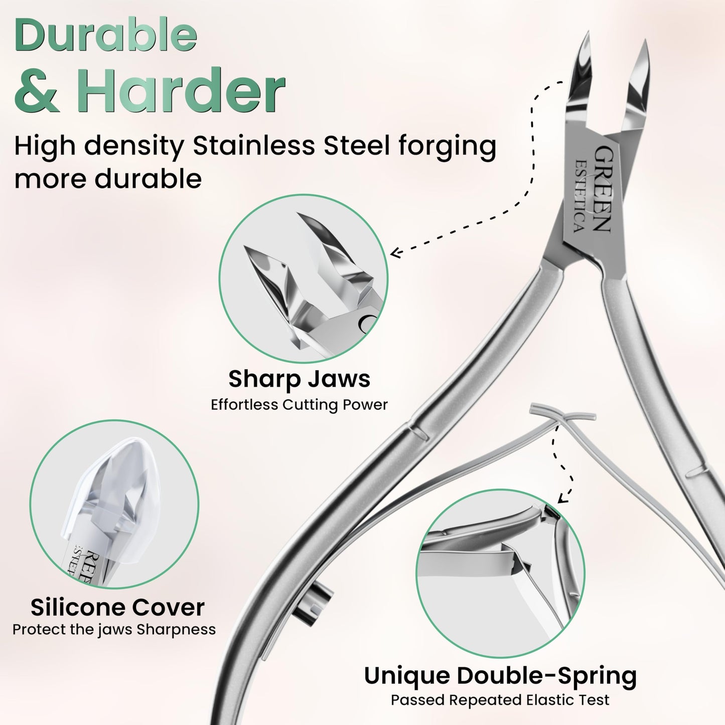 Professional Premium Cuticle Trimmer Stainless Steel Cuticle Nippers with Sharp 1/4 Jaw Blades Cuticle Clippers Double Spring Manicure Pedicure Nail Cuticle Remover Tool (Premium Silver)