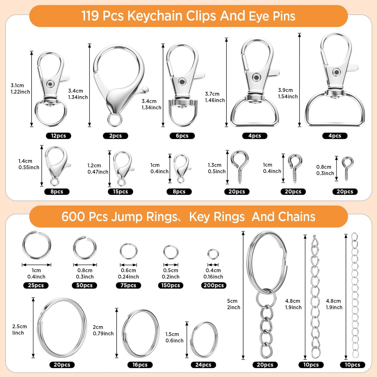 Funtopia 740PCS Keychain Making Kit, Key Chain Supplies Including Keychain Clip, Key Rings, Lobster Claw Clasps, Jump Rings, Pliers, Tassels for Key Chain Making, Purse Making, Lanyard Making