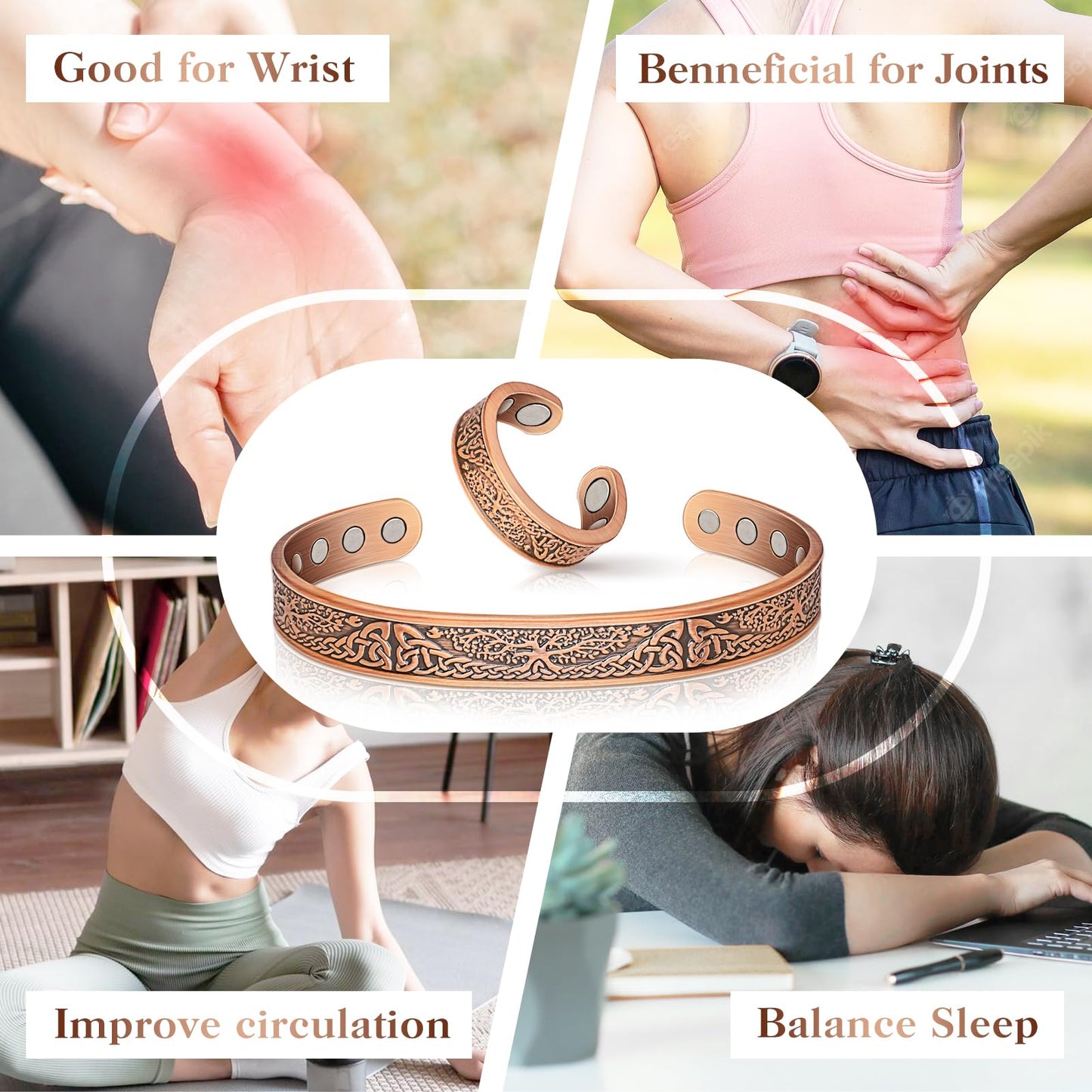 Mahnco Copper Bracelets for Women & Lymphatic Drainage Ring, Magnetic Lymph Detox Ring and Magnetic Copper Bracelet, 100% Solid Pure Copper Jewelry Gift