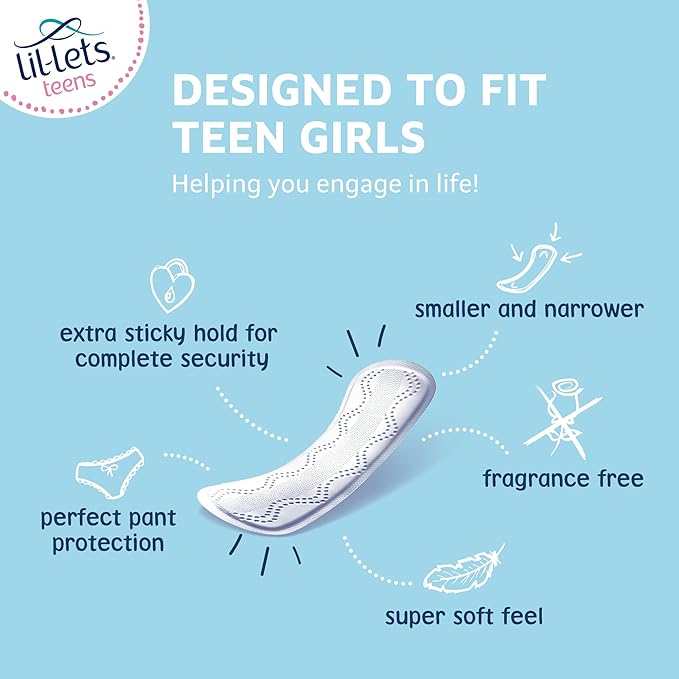 Lil-Lets Teens Liners - 64 Count Pantyliners for Girls - Thin, Absorbent Liners - Soft & Breathable, Fragrance Free for First Periods - Light Days
