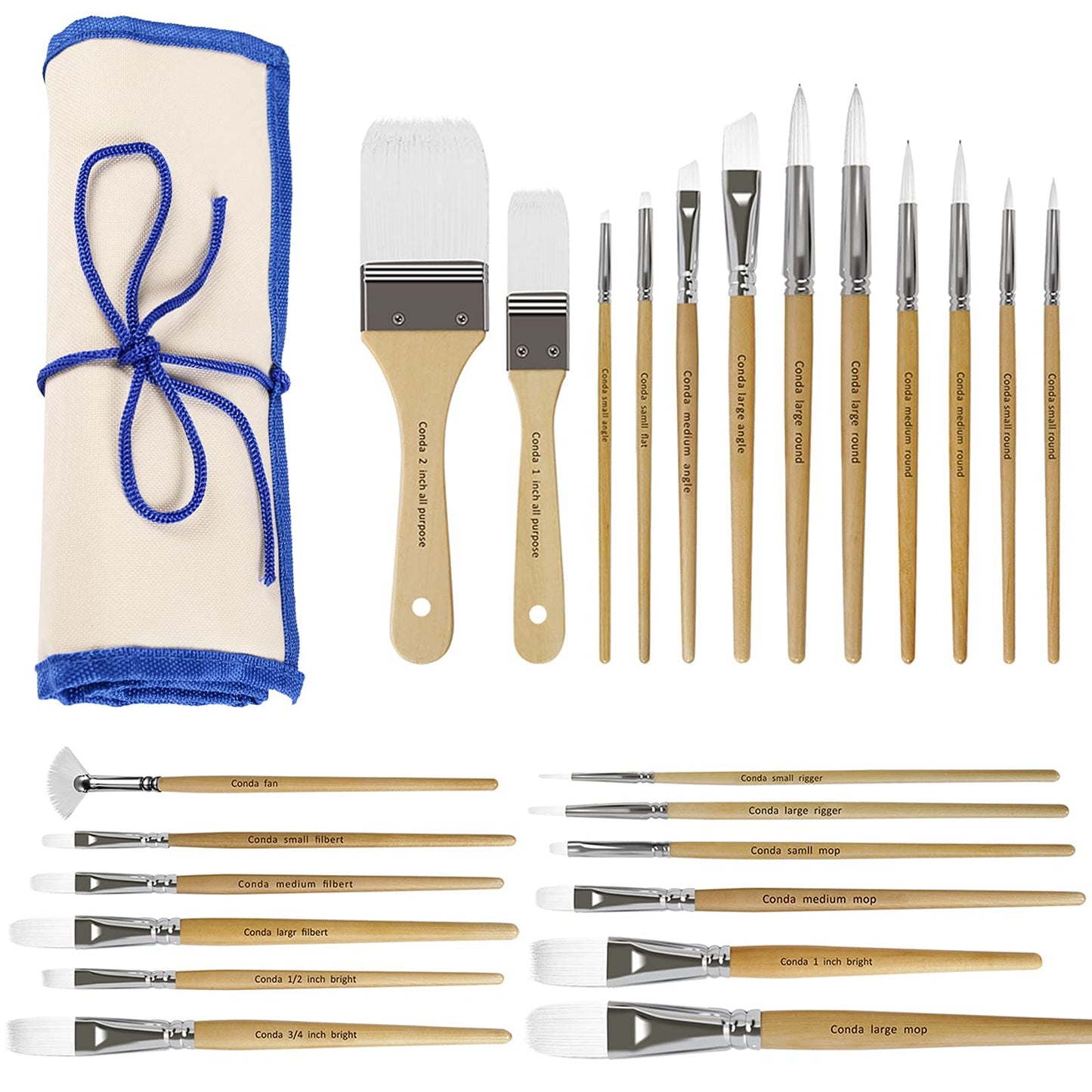 CONDA 11 Piece Stainless Steel Wood Handle Spatula Palette Knife and CONDA Paint Brushes Set of 24