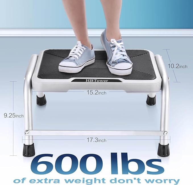 Step Stool, HBTower Step Stools for Adults Kids with Non-Slip Rubber Feet, Holds Up to 600 lbs, Lightweight Stepping Stools for Bedroom Kitchen Bathroom, Bed Steps for High Beds