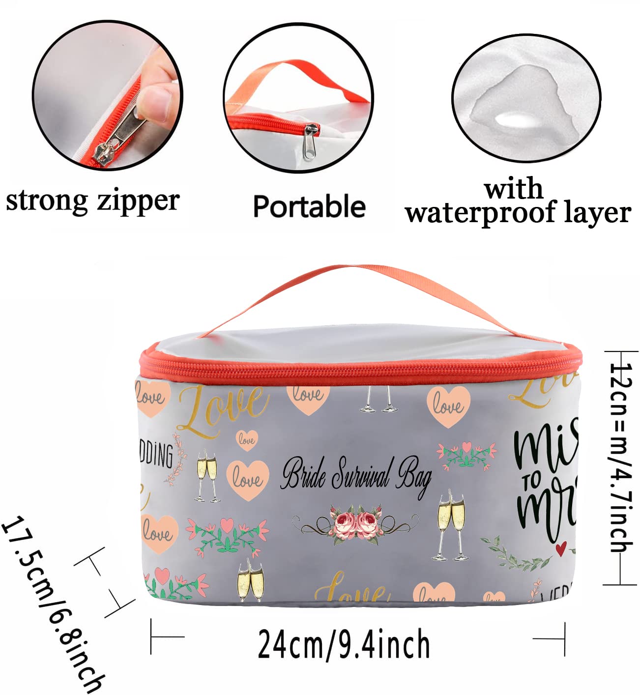 PXTIDY Wedding Day Emergency Kit Miss To Mrs Bride Survival Bag Bridal Shower Cosmetic Toiletry Organizer Future Mrs Gift(Bride-LT)