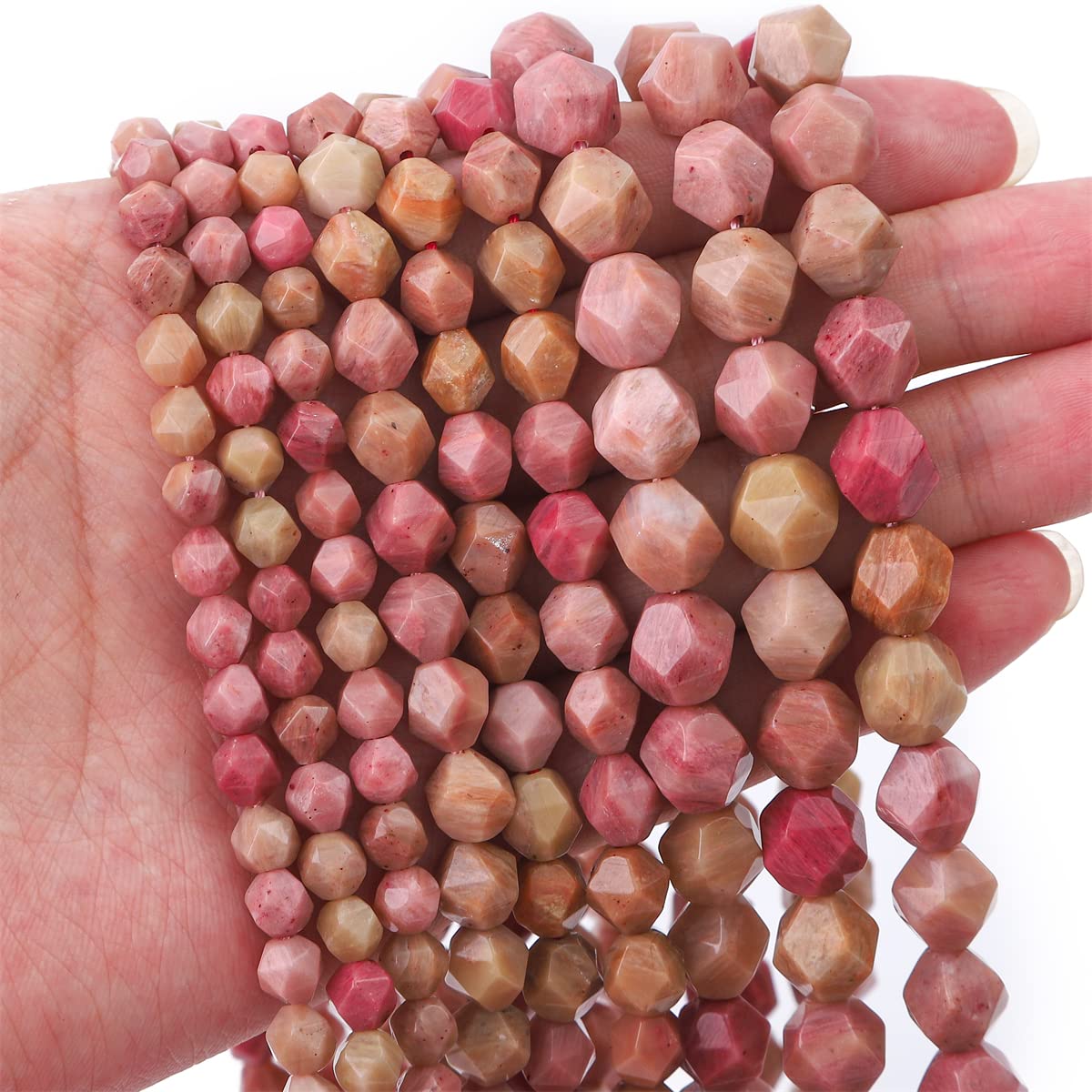 BEADIA Faceted Natural Red Wood Marble Stone Round Beads 8mm 36cm/Strand for Jewelry Making