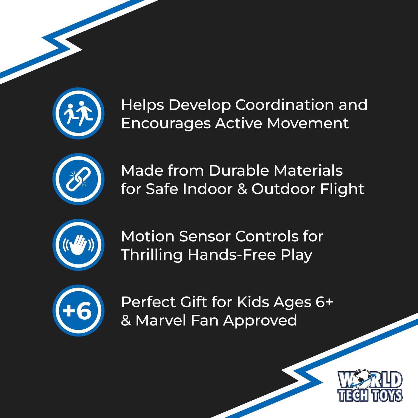 World Tech Toys Marvel Iron Man Big Head Helicopter Toy – Motion Sensored Flying Toy for Kids – Marvel Licensed – Kids Ages 6+