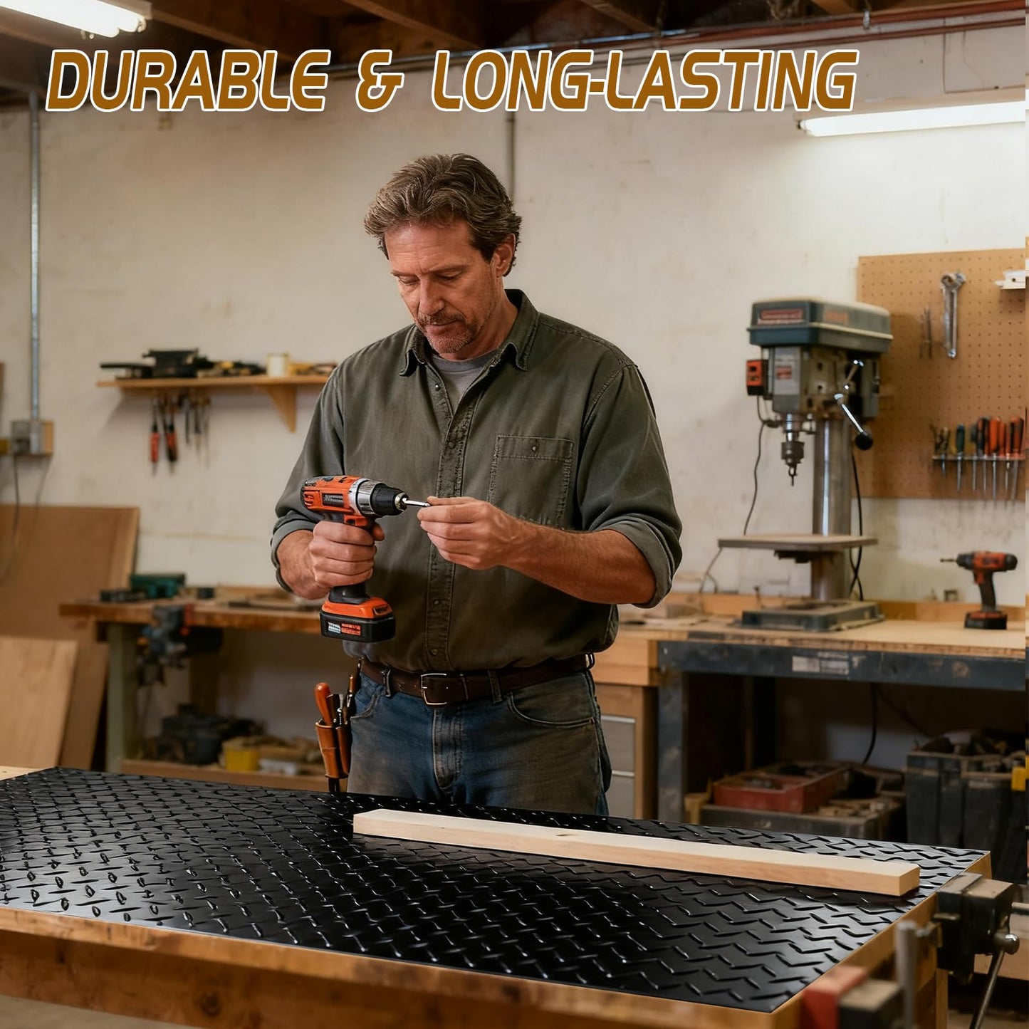 Work Bench Pad Mat, Top PVC Workbench Mat with Non-Slip Texture, 48" x 17" Scratch Stain Resistant Surface Protects Work Bench Tabletop Countertop for Woodworking Crafting Tool Protection