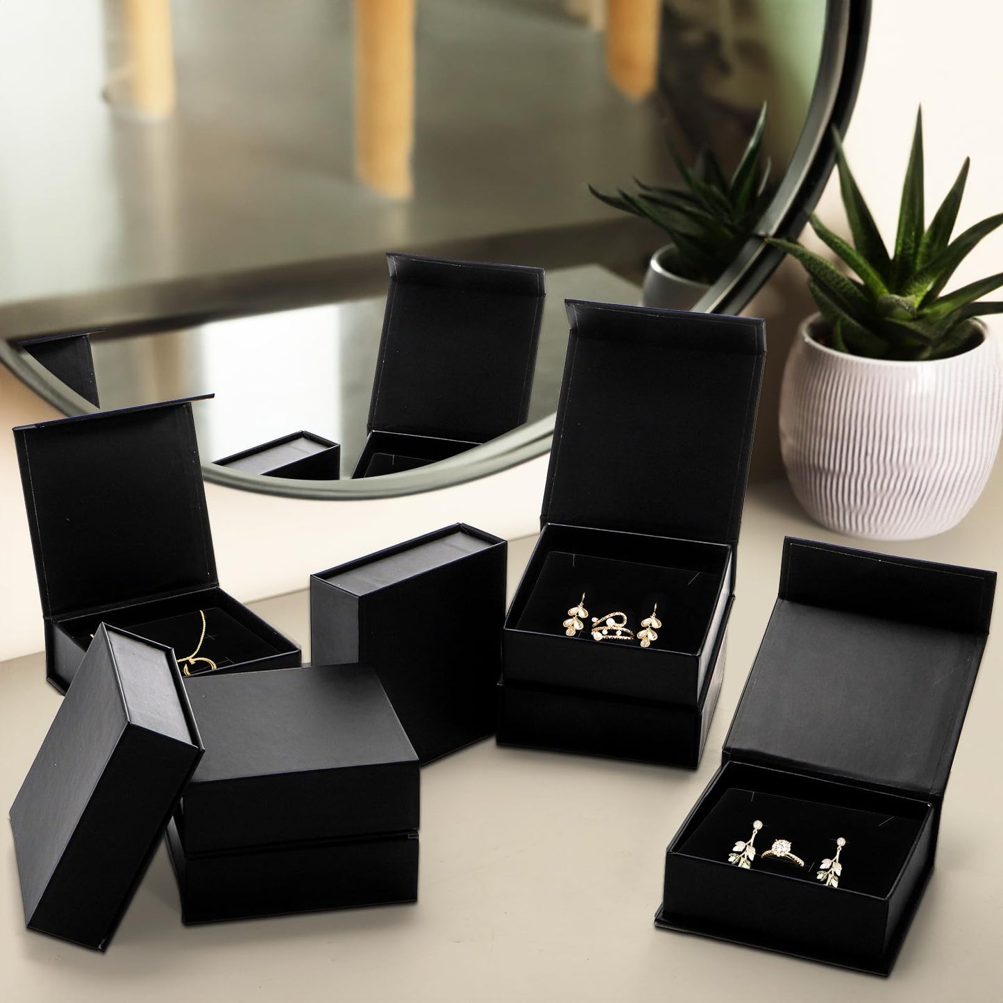 Covzoe 24 Pack Cardboard Jewelry Boxes, 3.6 x 3.6 x 1.3 Inch Small Jewelry Gift Boxes with Cotton Filled and Lid, Jewelry Storage Display Case for Necklace Earring Ring, Black