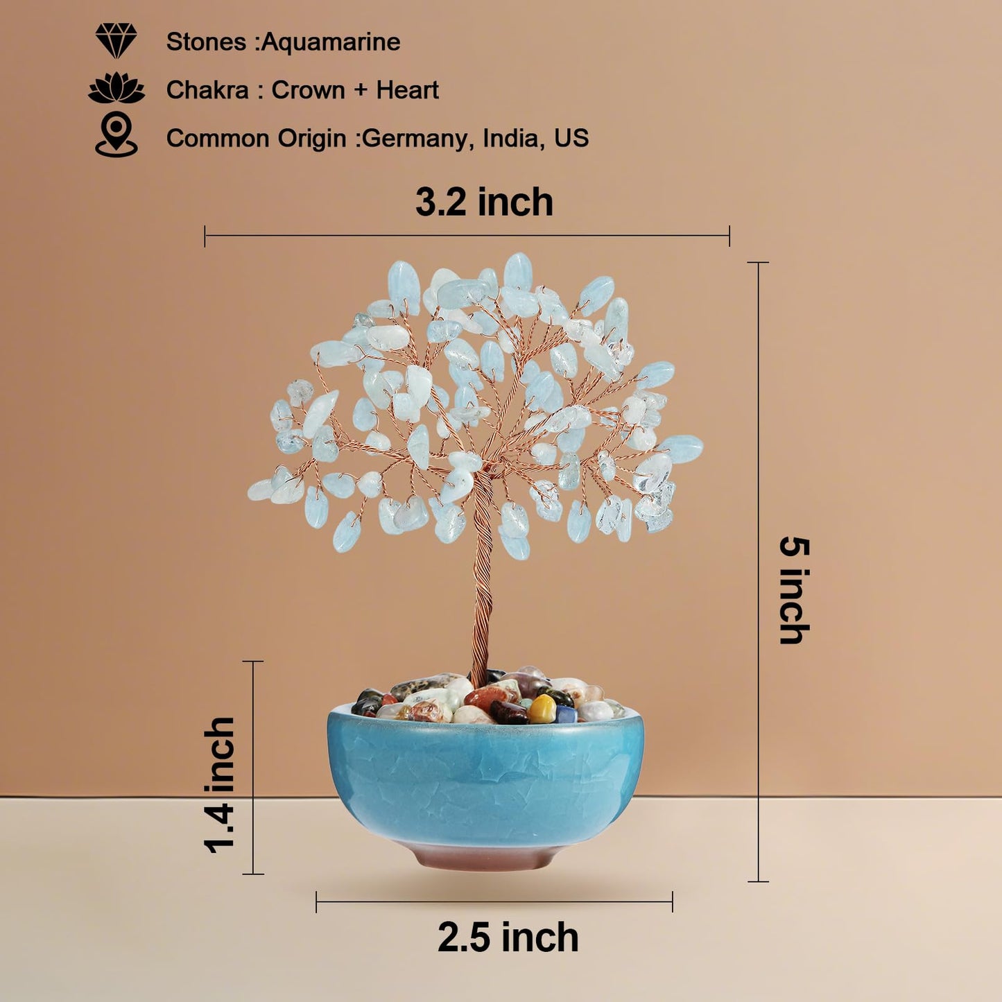 Handcrafted Aquamarine Abundance Tree with Ceramic Base,5 Inch Natural Crystal Feng Shui Bonsai for Prosperity,Harmony & Energy Flow,Premium Healing Stone Decor for Home & Sacred Spaces