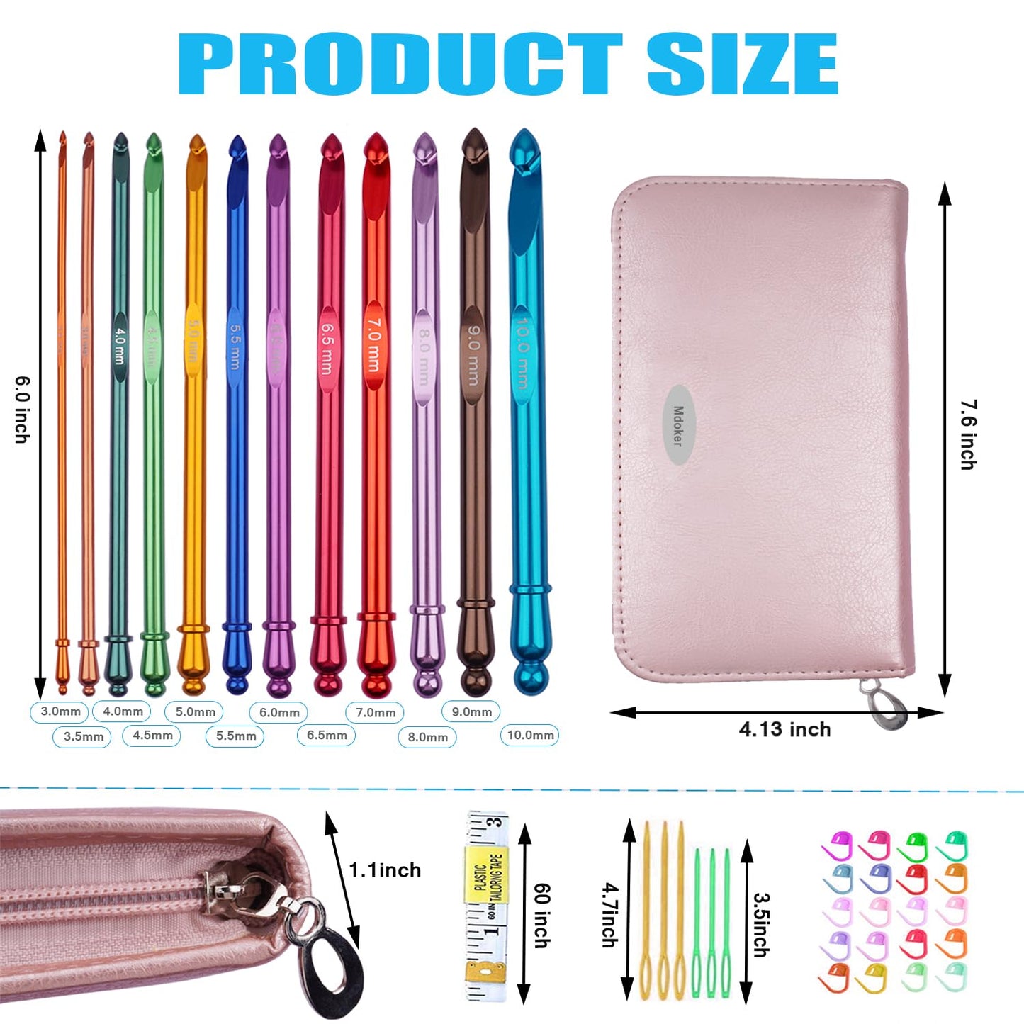 Mdoker Latest Inline Crochet Hook Set with Case Aluminum Ergonomic Crochet Hooks,Non-Slip Hooks for Arthritic Hands,Nice Gift for Women,3mm-10mm