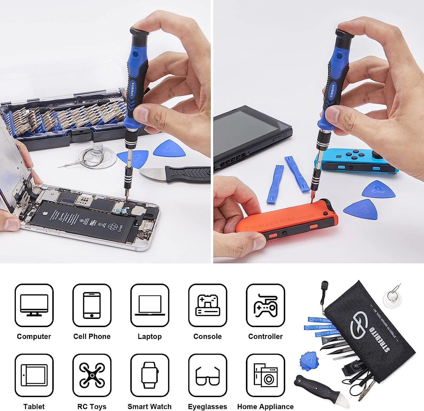 STREBITO Precision Screwdriver Set, 79 in 1 Screwdriver Kit with 58 Bits & Anti Static Wrist Strap, Magnetic Driver Electronics Repair Tool Kit for Computer, iPhone, Laptop, Cell Phone, Macbook, PS4/5