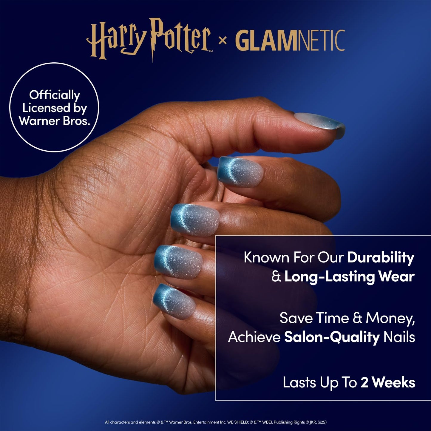 Harry Potter™ x Glamnetic Press-On Nails Bundle - Lumos, Fall Mauve & Hailey | Short Squoval Fake Nails with Velvet Blue Magnetic Gradient Tips, Officially Licensed | Muted Blush Mauve Short Oval Fals