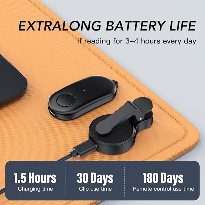 Remote Control Page Turner for Kindle Paperwhite Oasis Kobo eReaders,Kindle Clicker Page Turner Accessories for iPhone,iPad, Android Tablets Reading Novels,Camera Video Record&Shutter Selfie (Black)