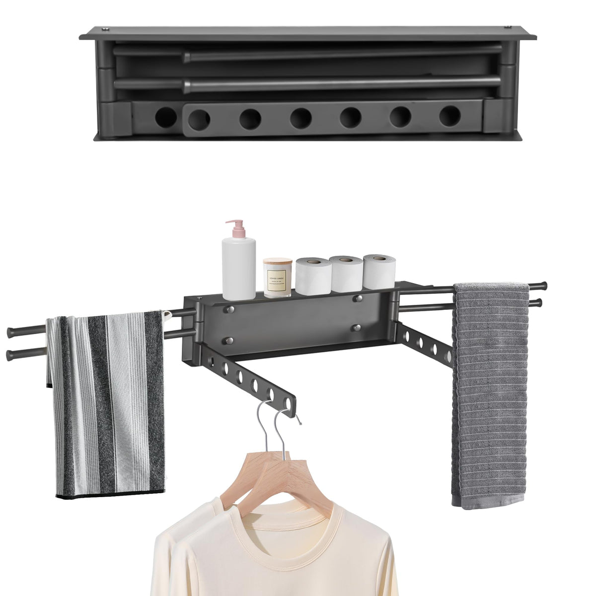 Aluminum Wall Mounted Foldable Swinging Clothes Drying Rack 50lbs Load
