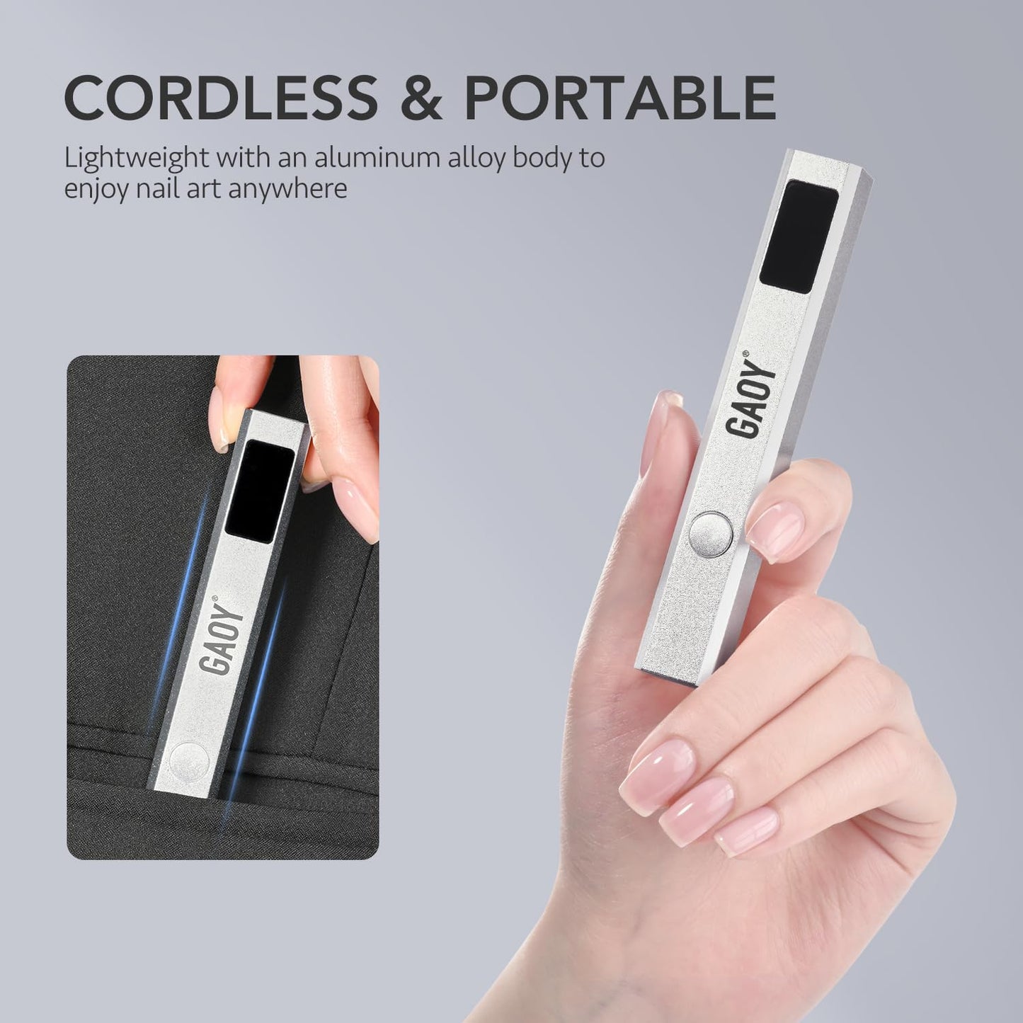 GAOY Cordless UV Light with Stand, Handheld Nail Lamp, Portable LED Nail Lingt, Cordless Rechargeable, Fast Curing, Matte Black
