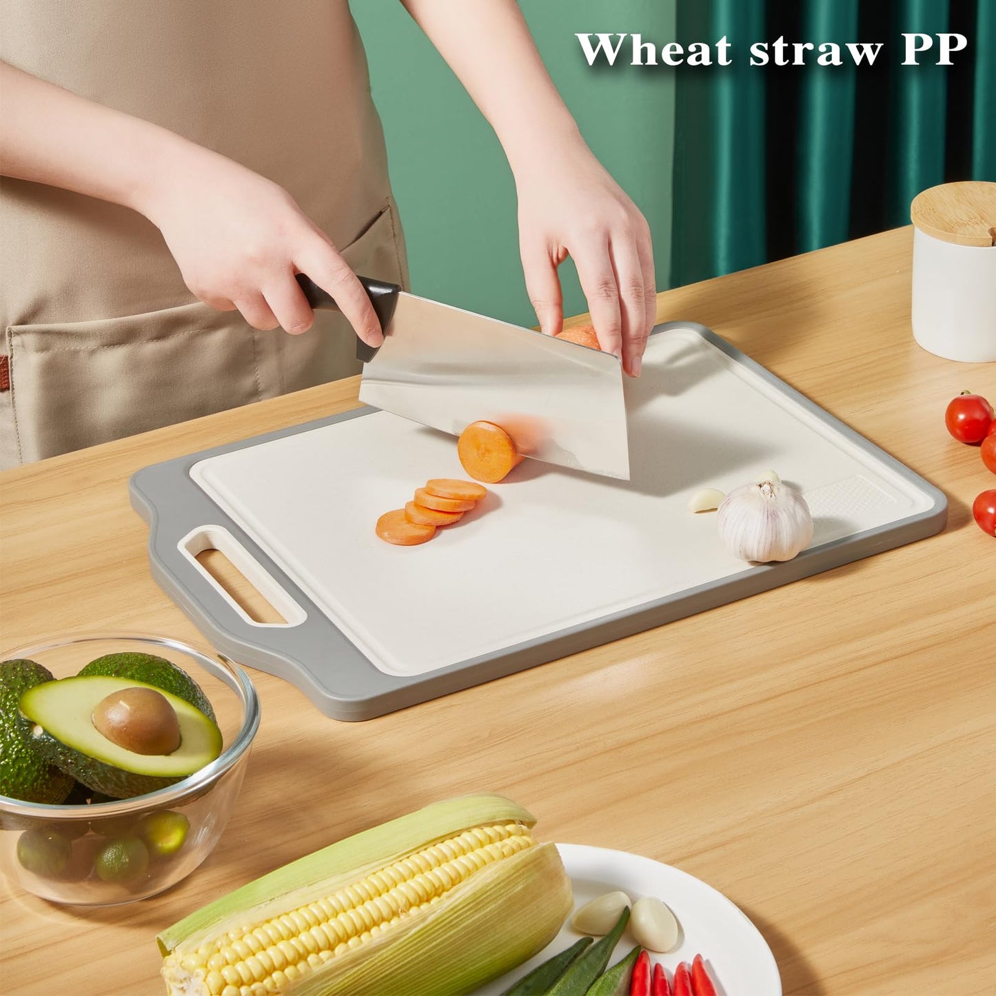 Stainless Steel Cutting Boards For Kitchen,Double Sided Cutting Board With Handle,Stainless Cutting Board And Wheat Straw Chopping Board With Juice Troughe,Kitchen Chopping Board Easy To Clean