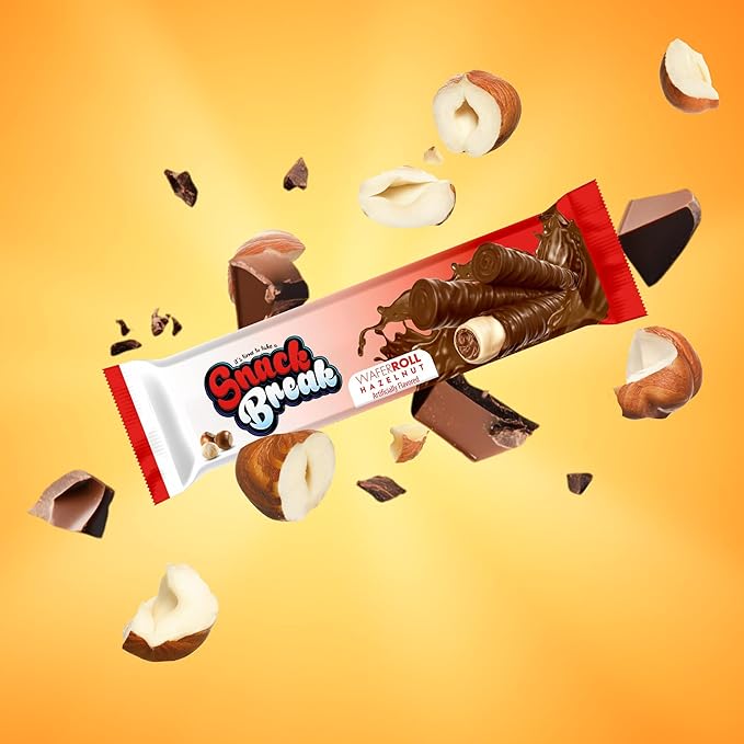 Snack Break Hazelnut Wafer Rolls, Rolled Wafer Cookies, Cocoa Coated Delicious Snack, Individually Wrapped, Crunchy Sticks for On-the-Go, Coffee, Tea, 24 Count (Pack of 12)