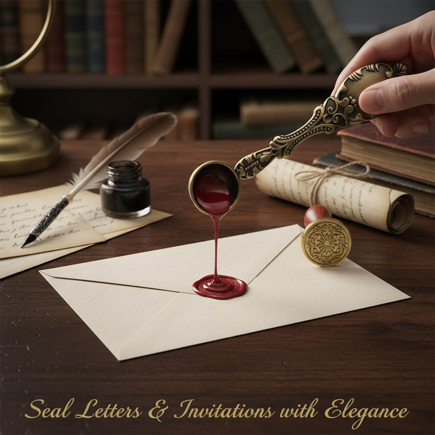 Operitacx 2 Pcs Antique Copper Wax Seal Spoon 4.33 Inch Carved Sealing Wax Tools for Envelopes Invitations Crafts Wine Packing