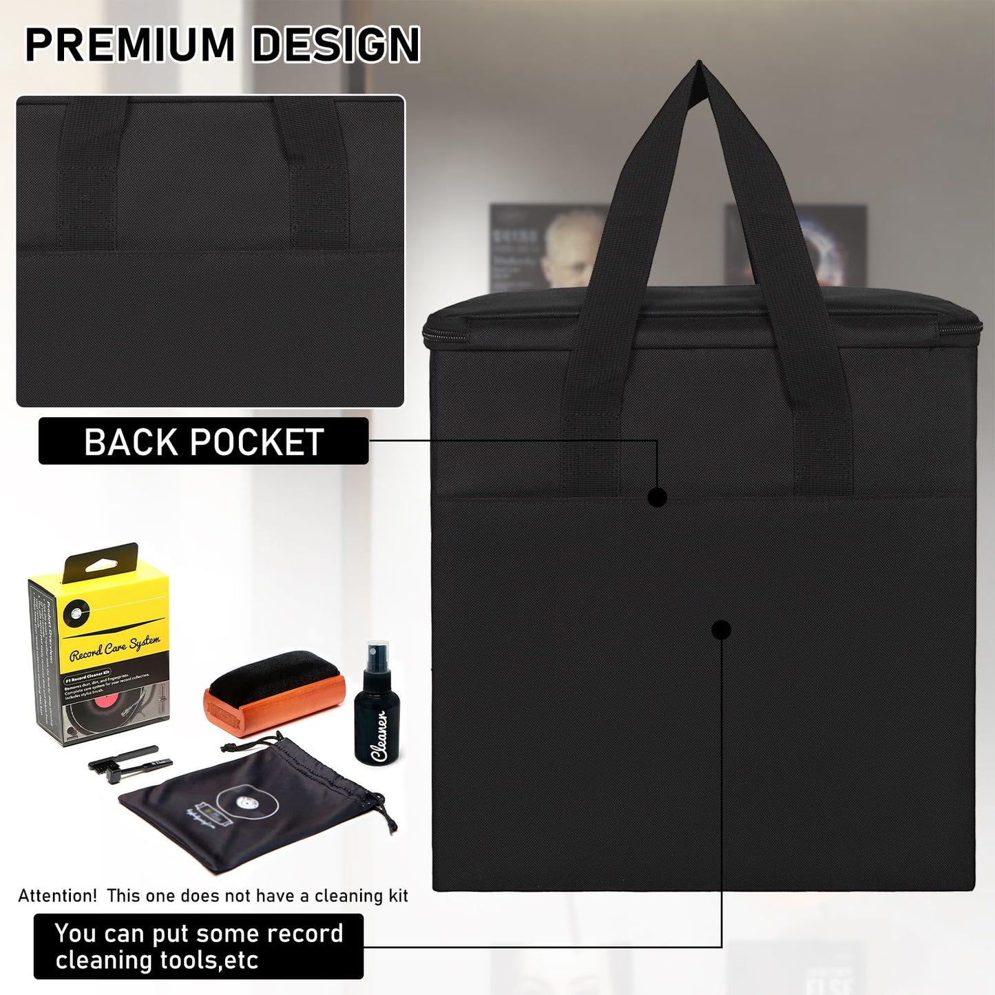 IBVIVIC Vinyl Record Storage Box with Lids and Handle Vinyl Album Storage Case Bag for 7/10/12 inch LP, Collapsible Crate Holds up 50+ Single Record (Black)
