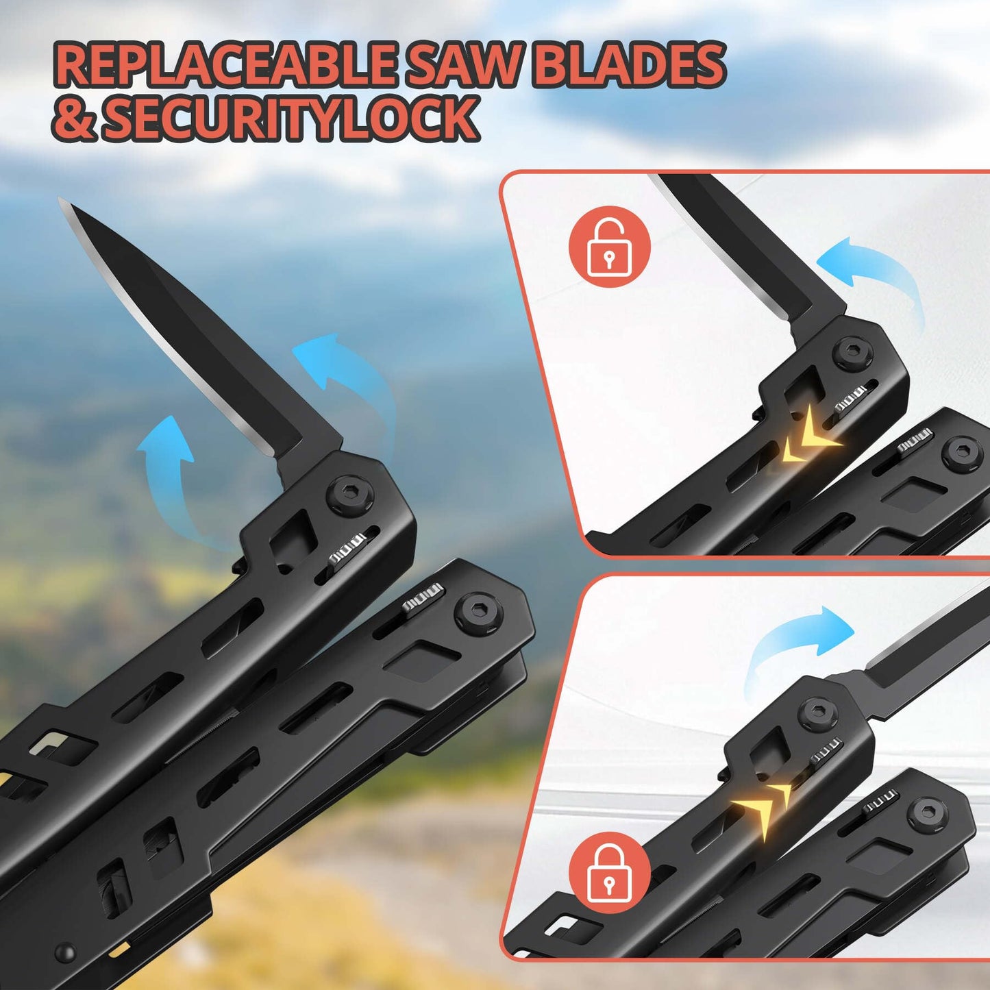 Multitool 17-in-1 Stainless Steel Multi Tool with Pocket Knife Needle Nose Pliers Bottle Opener Screwdriver Self-Locking Professional Multi-Tool for Outdoor Survival Gifts for Men(Black)