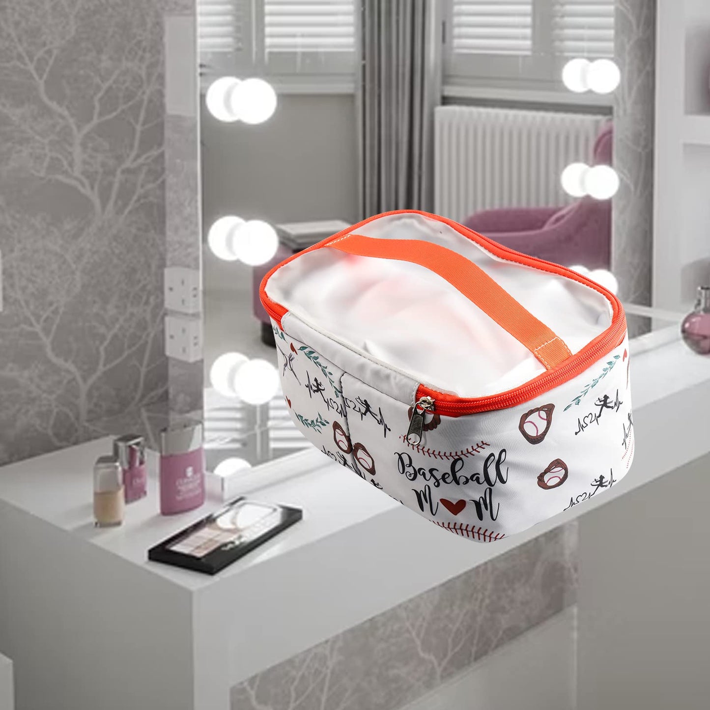 PXTIDY Baseball Mom Zipper Cosmetic Case Baseball Sport Mom Survival Kit Makeup Case Organizer Cosmetic Bag