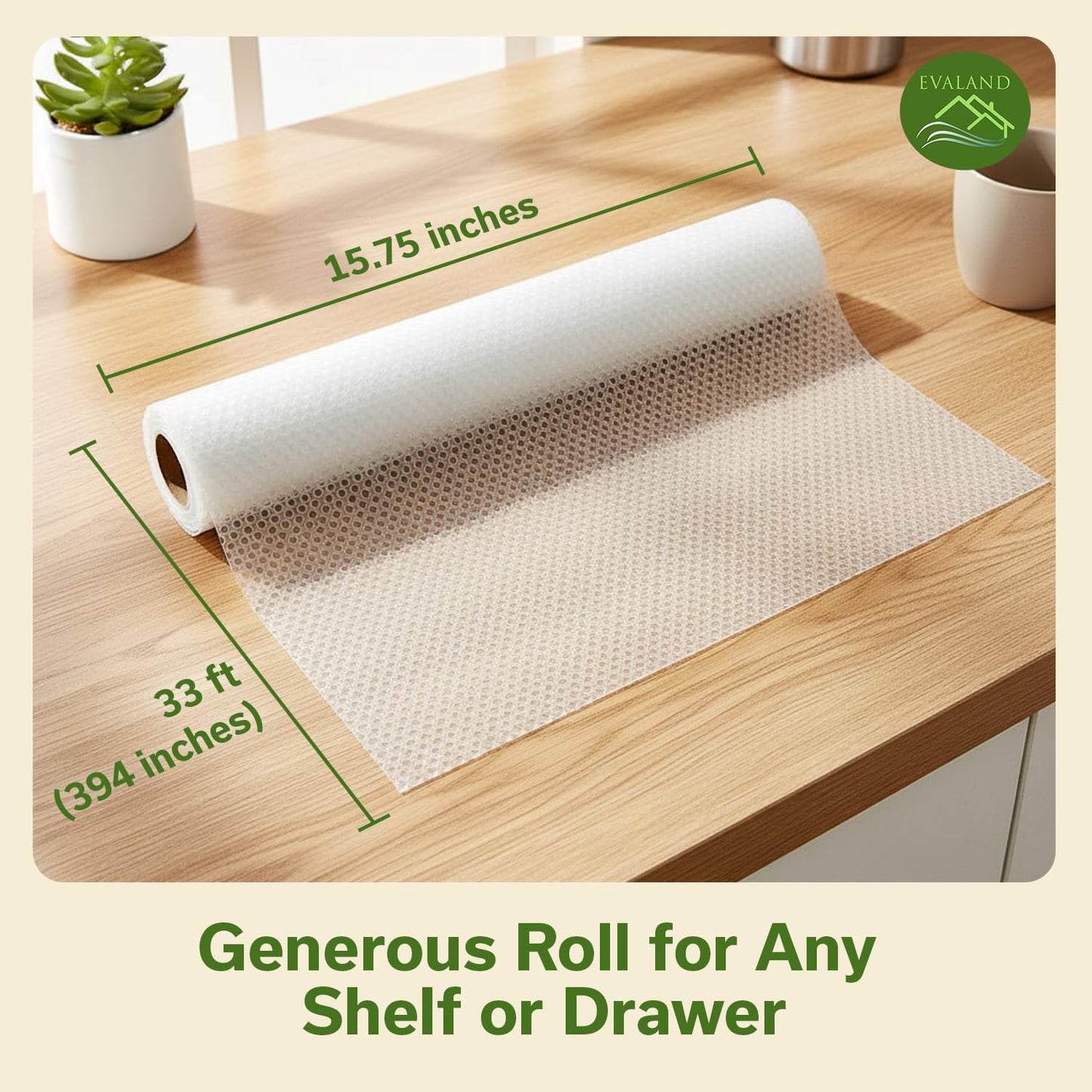 EVALAND Shelf Liners for Kitchen Cabinets Non-Adhesive 15.75" x 33 FT Clear Drawer Liner Non Slip, Washable Cabinet Liner, Waterproof Shelf Liners for Cabinet, Refrigerator Bathroom Pantry - Thickened