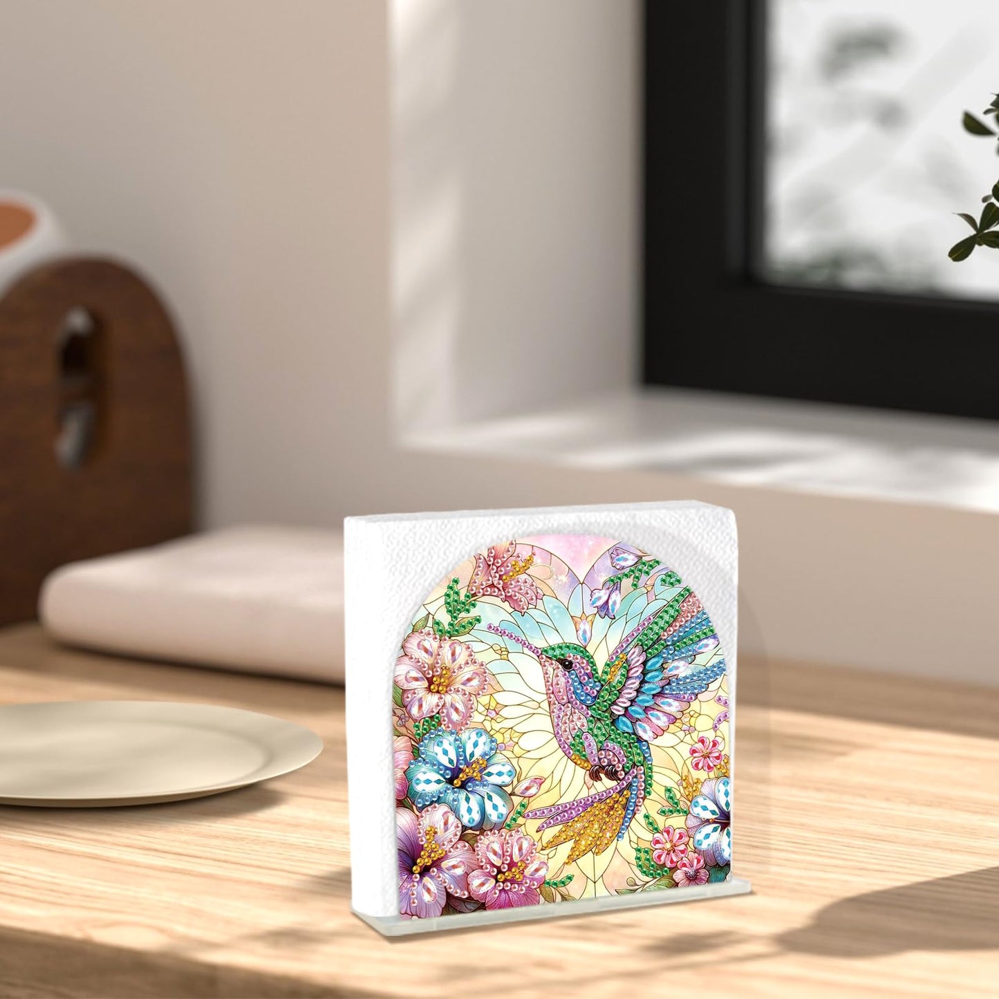 JZHYOAN Parrot Diamond Art Napkin Holder, Kitchen Napkin Holder with Upright Storage, DIY Diamond Art Decorative Dispenser for Kitchen, Bathroom, Dining for Desktop Holder Organizer