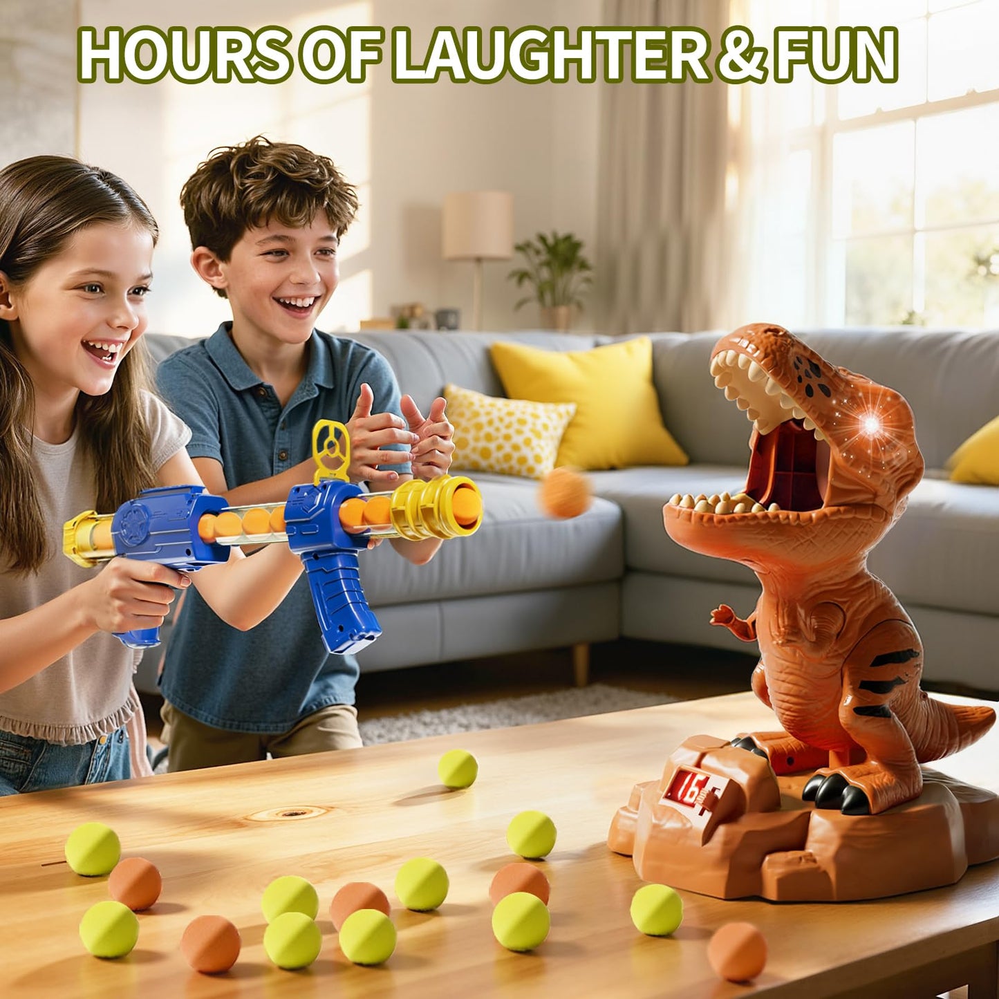 Siwuoke Dinosaur Shooting Game with Auto-Moving Target, 2 Air Blasters & 50 Foam Balls, Interactive Toy for Kids, Gift for Boys & Girls Ages 3 4 5 6 7 8 Years Old