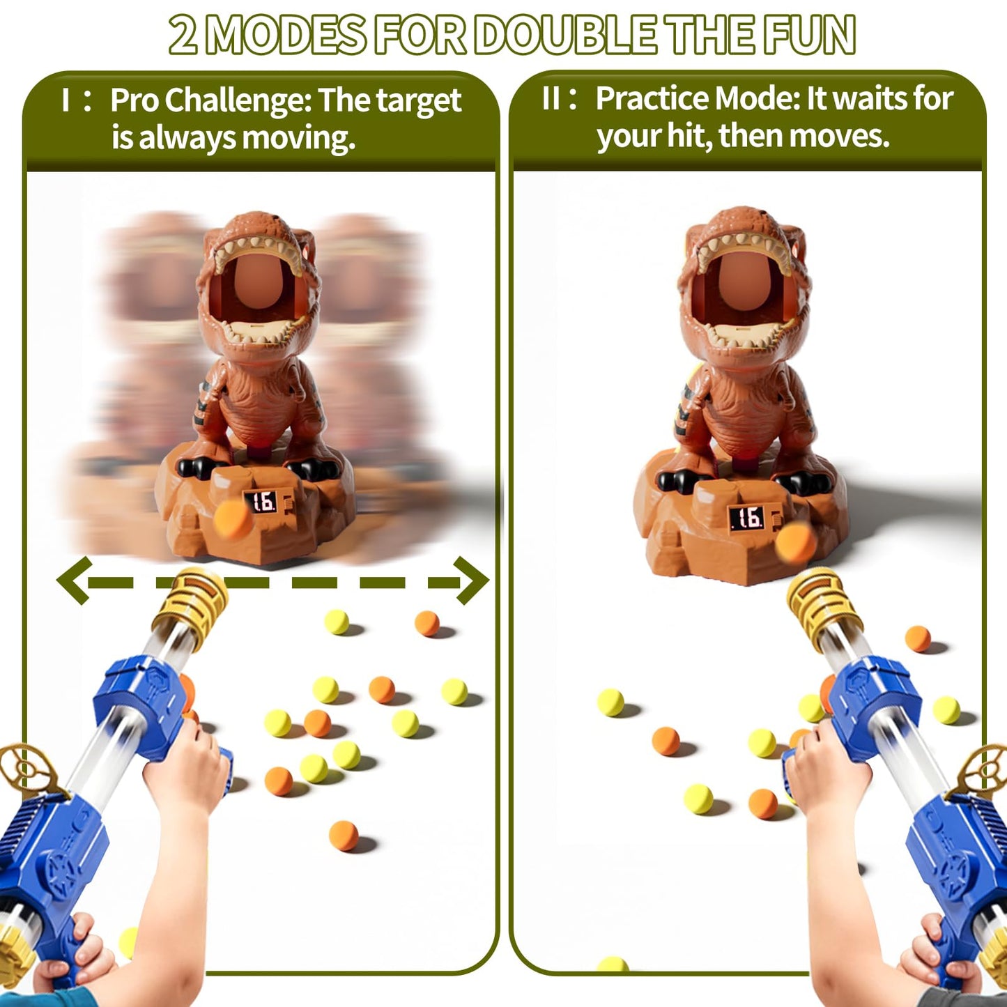Siwuoke Dinosaur Shooting Game with Auto-Moving Target, 2 Air Blasters & 50 Foam Balls, Interactive Toy for Kids, Gift for Boys & Girls Ages 3 4 5 6 7 8 Years Old