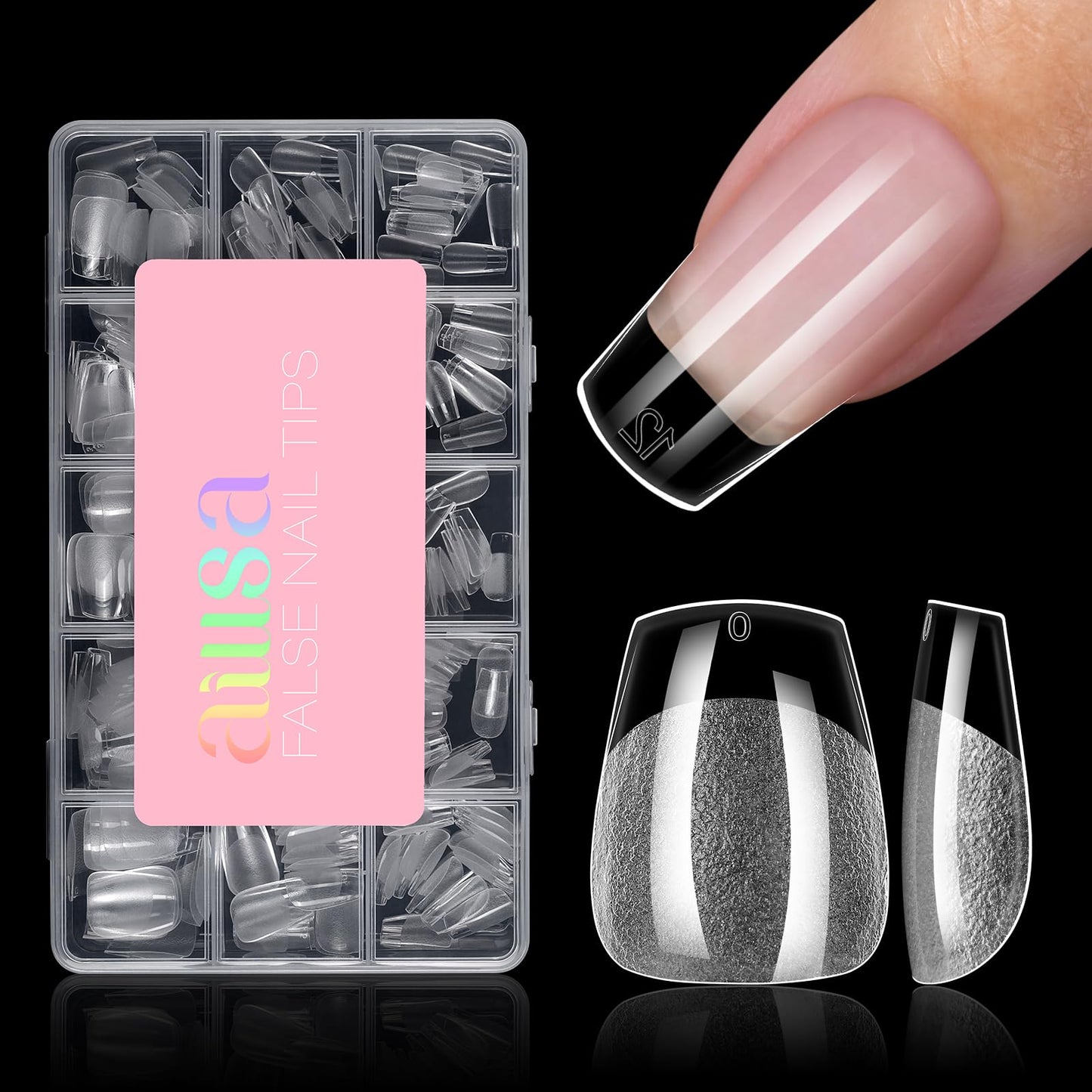 AILLSA Extra Short Coffin Nail Tips - 15 Sizes 240pcs Half Matte Pre-shaped Short Nails Tips, Full Cover Clear Press on Gelly Tips for Home Salon with Storage Box
