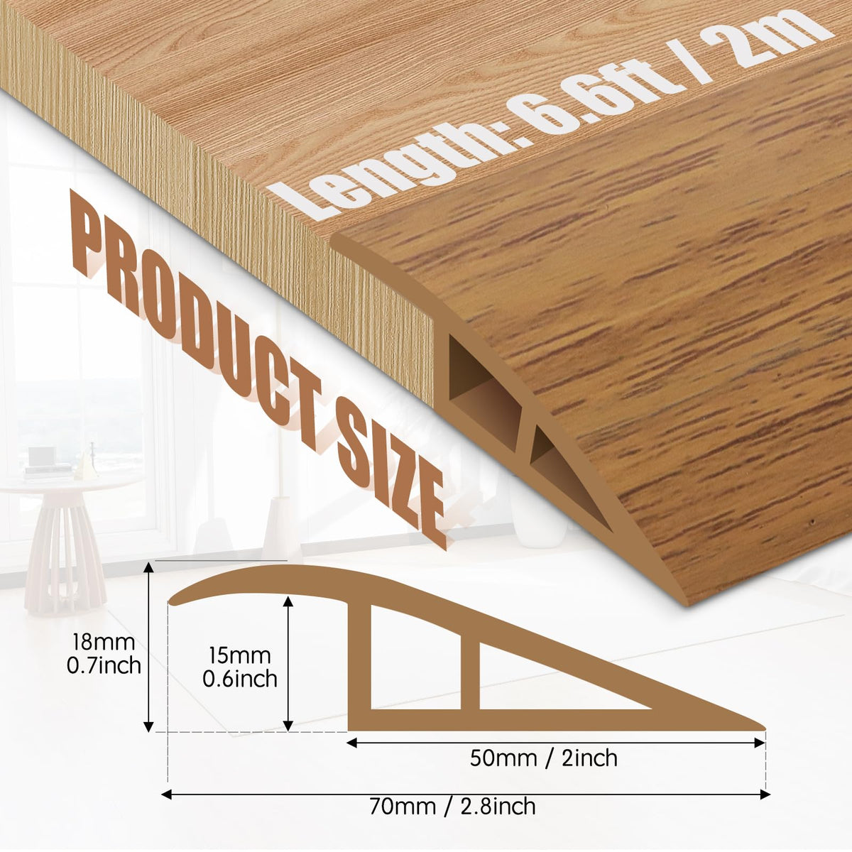 Floor Transition Strip Door Threshold 78" Floor Transition Reducer Trim on The Edges Threshold Strip Self Adhesive Suitable for Doorways (6.5833 Foot)