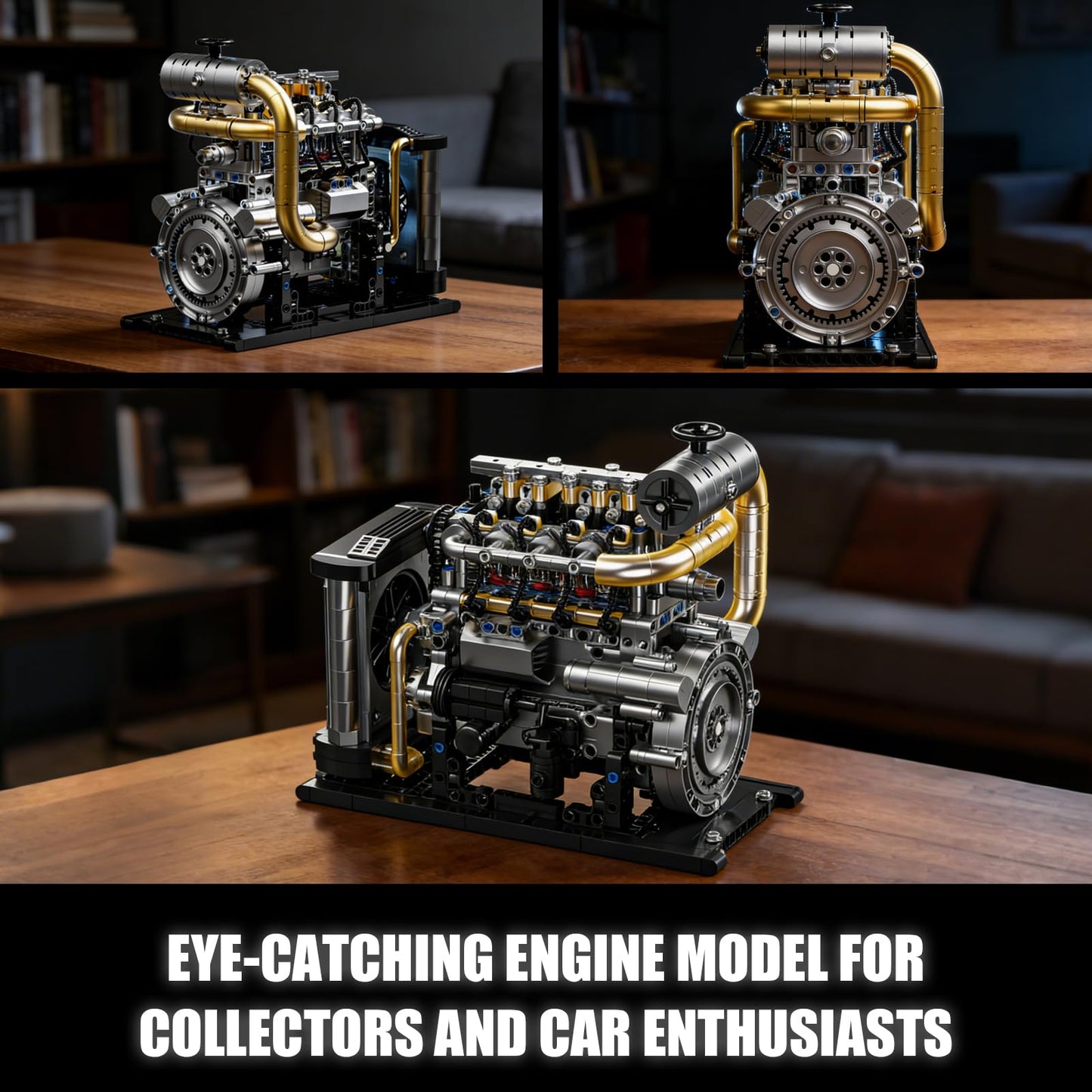 BseSparklion Diesel Engine Model Kit that Runs for Adults, MOC Mini Inline 4-Cylinder Diesel Engine Building Set with Motor, Compatible with Lego, Mechanical Engineering STEM Toy for Teens (1029 PCS)